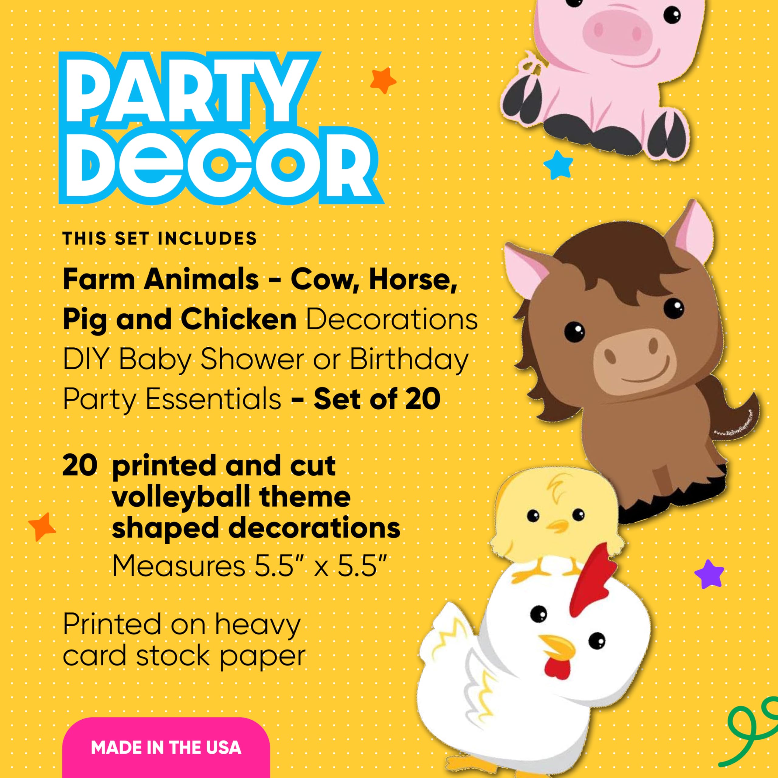 Farm Animal Decorations Set - 20 Piece Cow, Horse, Pig & Chicken Cutouts for DIY Baby Shower, Birthday Party Decor | Nursery Wall Art, Classroom Theme, Kids Room Decorations