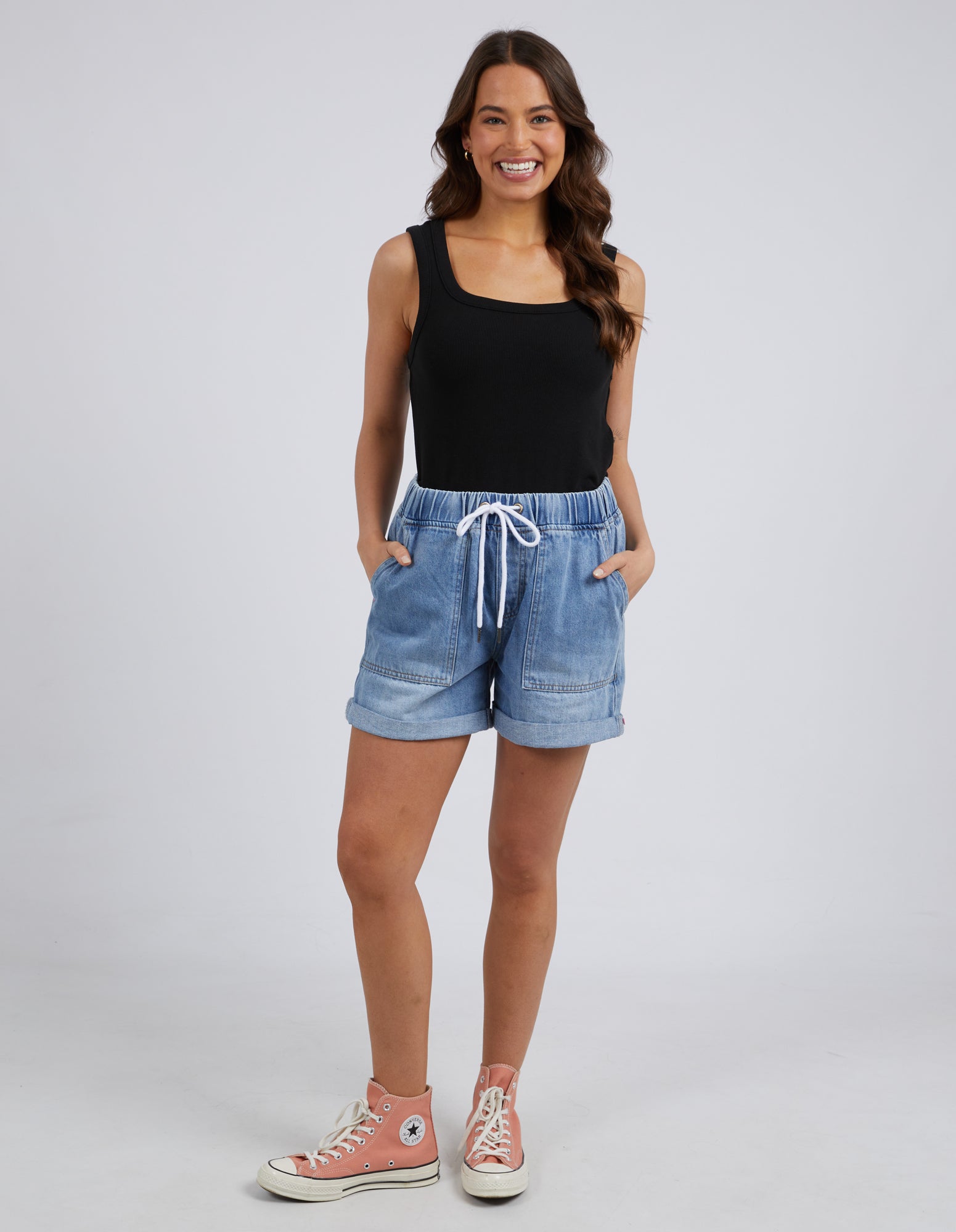 Elm Emma Relaxed Fit Denim Shorts for Women - Mid Blue Wash | Comfortable Casual Summer Shorts for Outdoors, Beach & Everyday Wear