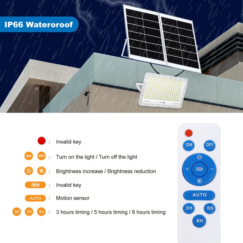 500W Solar LED Flood Lights Outdoor - 30000 Lumens Waterproof Security Street Lights with Remote Control | Dusk to Dawn Motion Sensor | Ideal for Parking Lots, Stadiums, Yards, Swimming Pools, Pathways & Flag Poles | Perfect for Home Security, Landscape Lighting & Commercial Areas