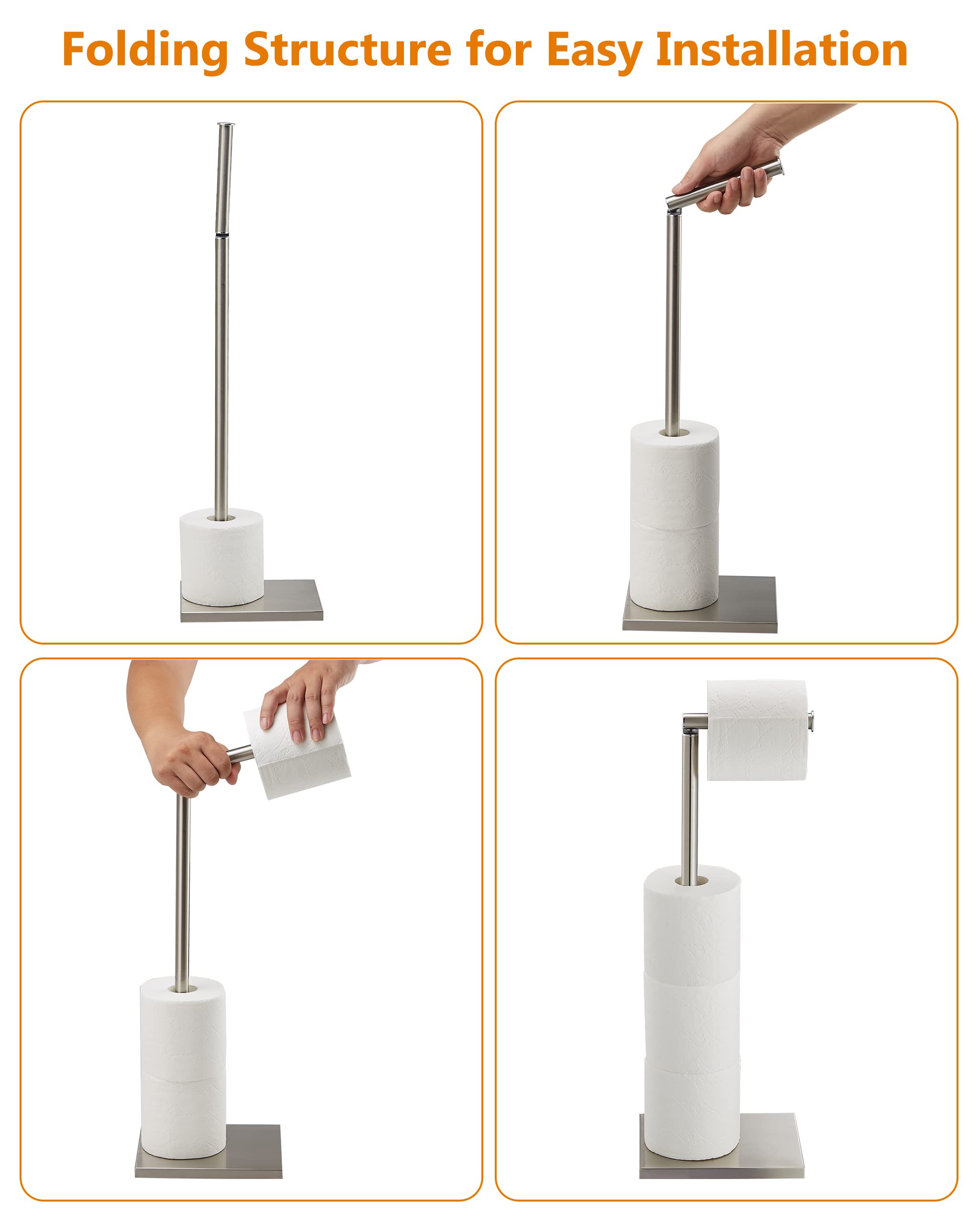 Stainless Steel Free Standing Toilet Paper Holder Stand with Reserve - Bathroom Tissue Roll Dispenser for Home, Office & RV Use