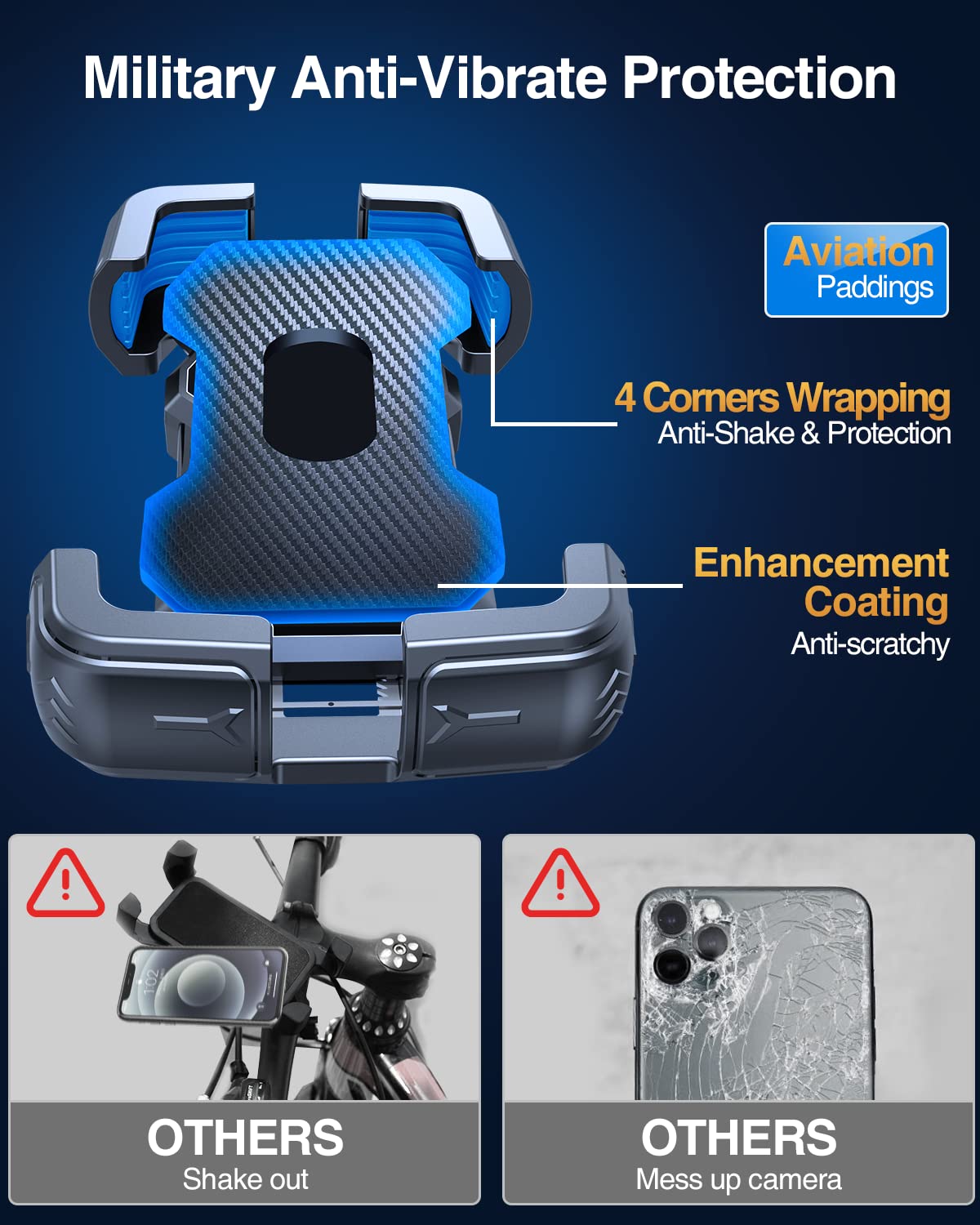 **Motorcycle Phone Mount Holder - Anti-Shake & Windproof (150mph) - Universal 7.2