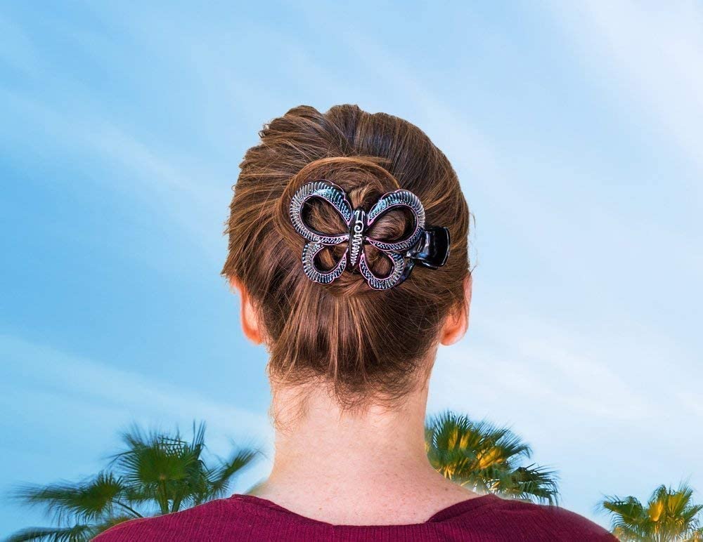Hand Painted Butterfly Barrettes - 2 Pcs Unique Bun Cover Hair Clips for Thick & Thin Hair - Hair Bun Holder & Claw Clip for Women & Girls - Perfect for Weddings, Parties & Everyday Hairstyles