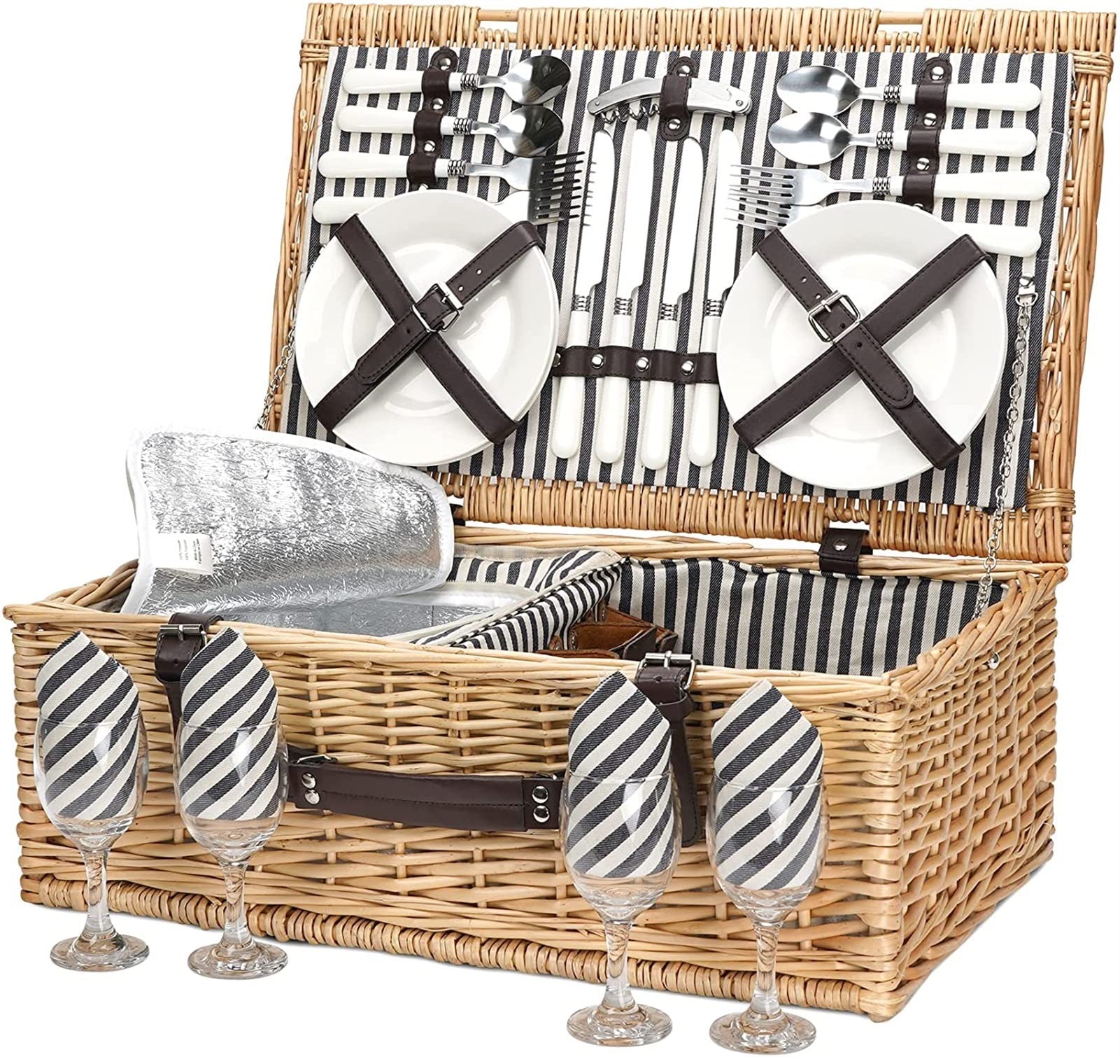 **Waterproof Picnic Basket for 2 Persons - Durable Wicker Hamper Set with Plates & Utensils - Perfect for Outdoor Picnics, Weddings, Anniversaries & Birthday Gifts - Ideal for Beach, Park & Romantic Dates**