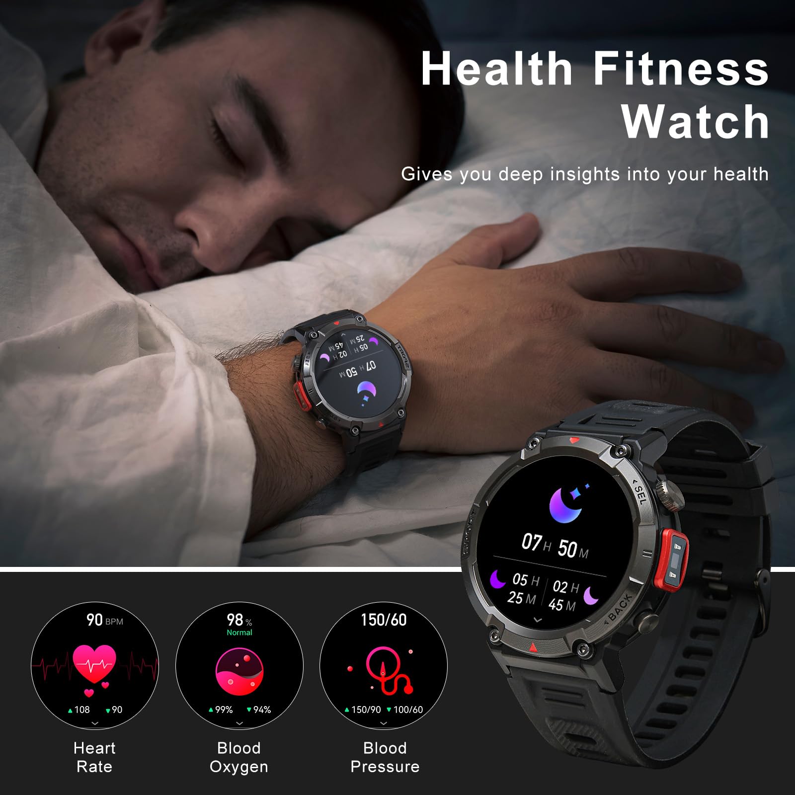 Military Smart Watch for Men - Fitness Tracker with Heart Rate Monitor, Waterproof Activity Watch for Running & Outdoor | Make/Answer Calls | Compatible with Android iPhone Samsung | Perfect for Workouts, Hiking & Daily Use