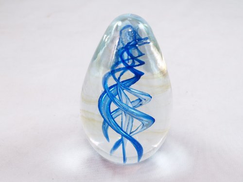 Handcrafted Blue Spiral Helix Egg Paperweight - Unique M Design Art Glass Decor for Office Desk, Home Study & Gift Giving