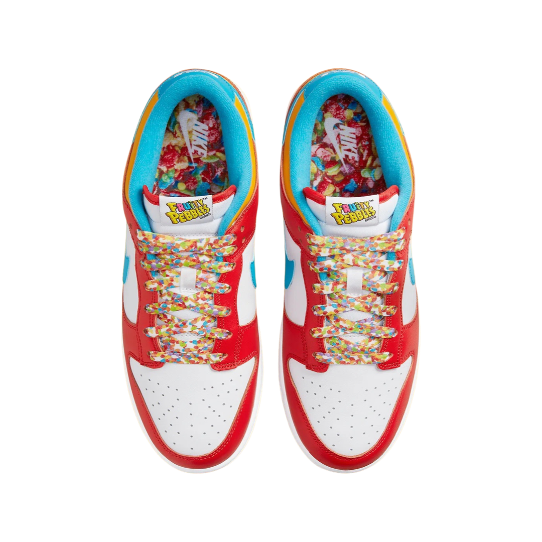 Nike Dunk Low x LeBron James Fruity Pebbles Sneakers - Habanero Red, Laser Blue & White Colorway - Basketball Shoes for Men, Streetwear Fashion & Casual Wear