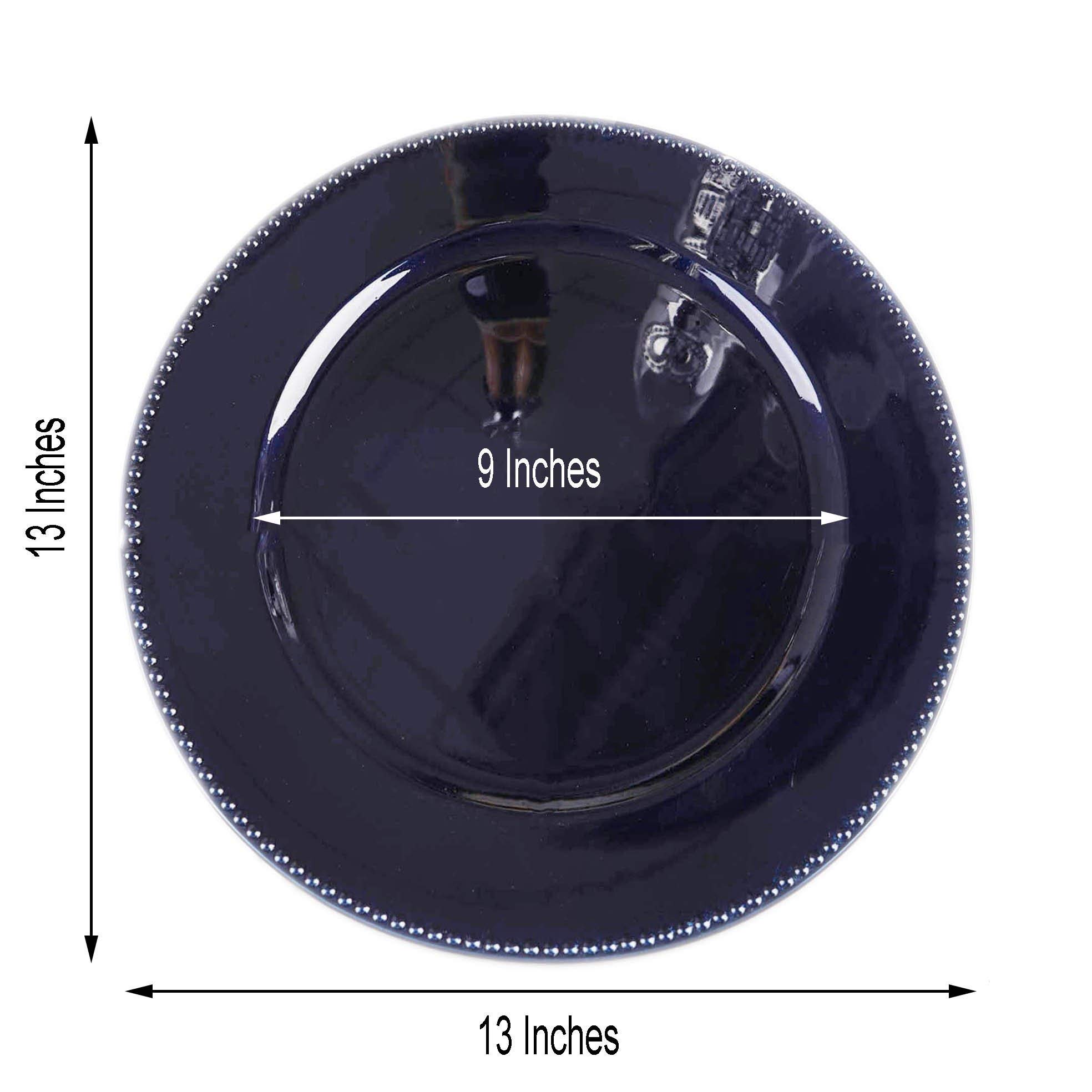 Navy Blue Plastic Beaded Charger Plates - Set of 6, 13 Inch Round Decorative Chargers for Weddings, Parties & Formal Dining - Elegant Metallic Finish Dinner Plate Enhancers for Table Settings & Special Occasions