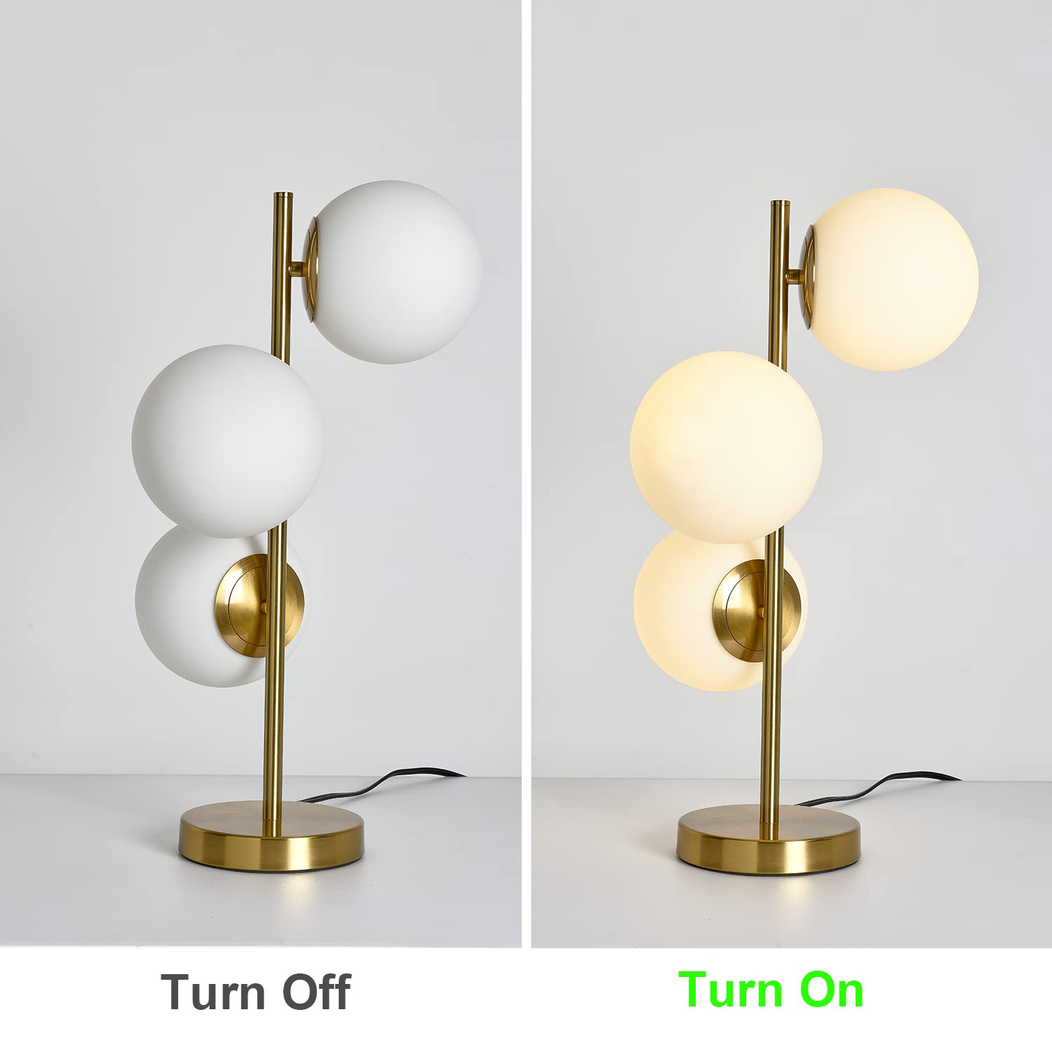 Modern 3-Light Gold Glass Desk Lamp with White Frosted Globe Shade - Plug in Reading Lamp for Bedroom, Living Room, Nightstand & Study - Perfect for Cozy Reading Nooks, Home Office Lighting and Bedside Ambience (3-Light)