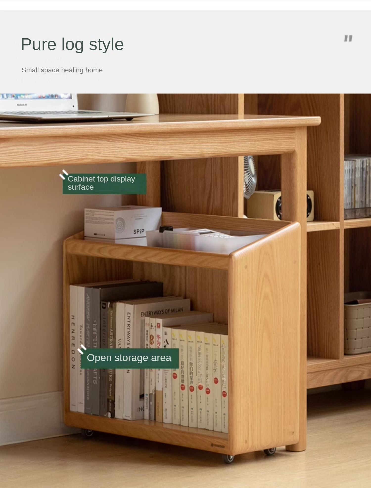 Solid Oak Wood Under Desk Mobile Bookshelf - Rolling Storage Organizer for Home Office, Study, or Kids Room - Perfect for Files, Books, and Supplies