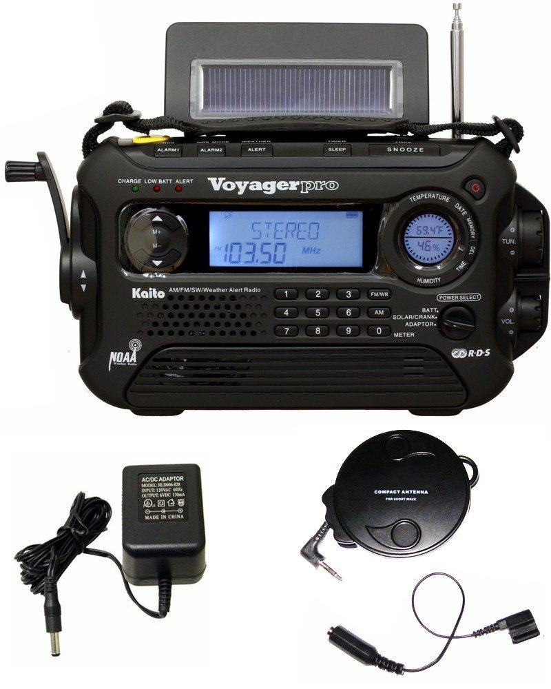 Emergency Solar/Crank AM/FM/SW NOAA Weather Radio with AC Adapter & Reel Antenna - 5-LED Reading Lamp & 3-LED Flashlight - Perfect for Outdoor Camping, Hiking, and Emergency Preparedness