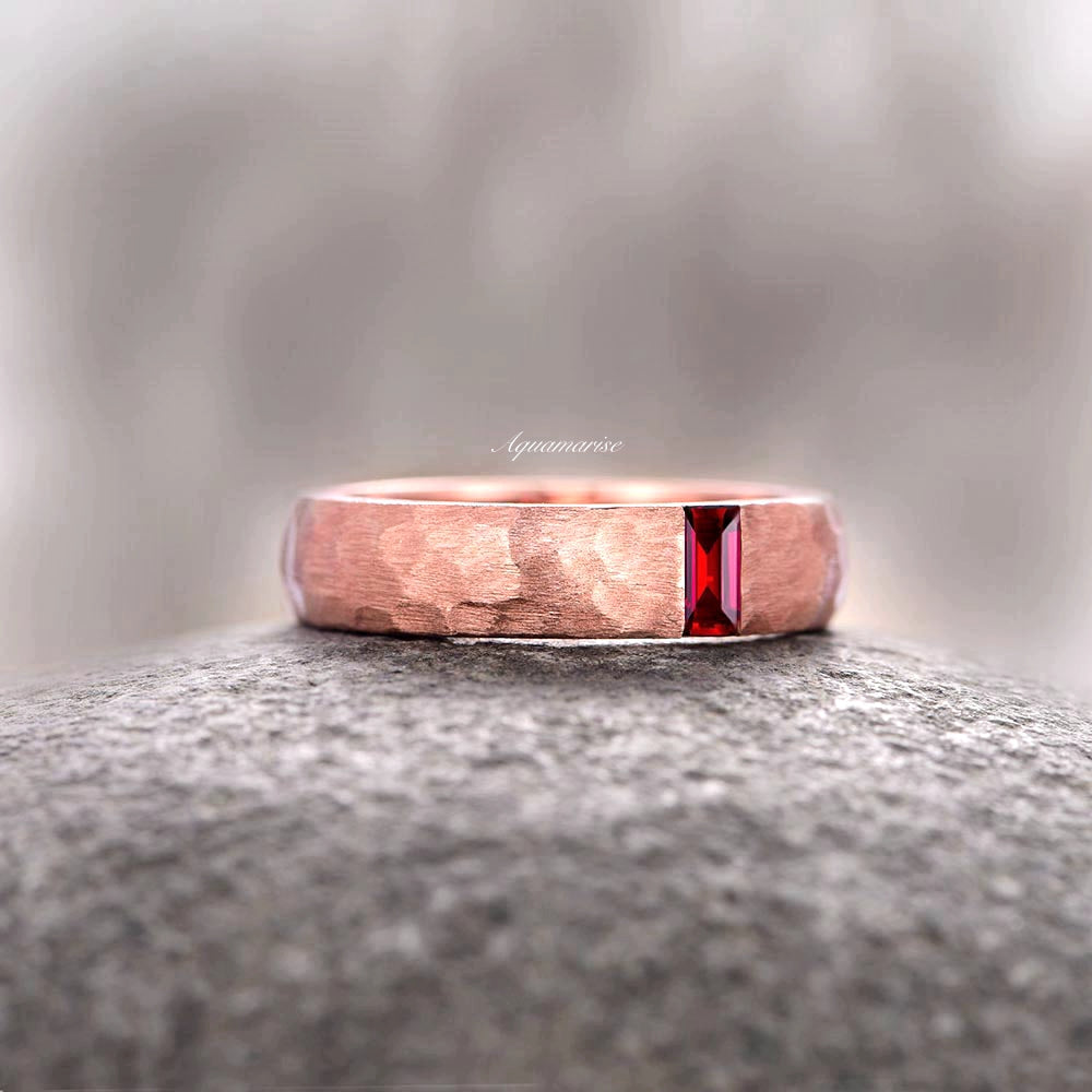 14K Rose Gold Vermeil Garnet Wedding Band - 5.5MM Width, Durable & Elegant Bridal Ring for Women, Perfect for Engagement, Anniversary & Everyday Wear
