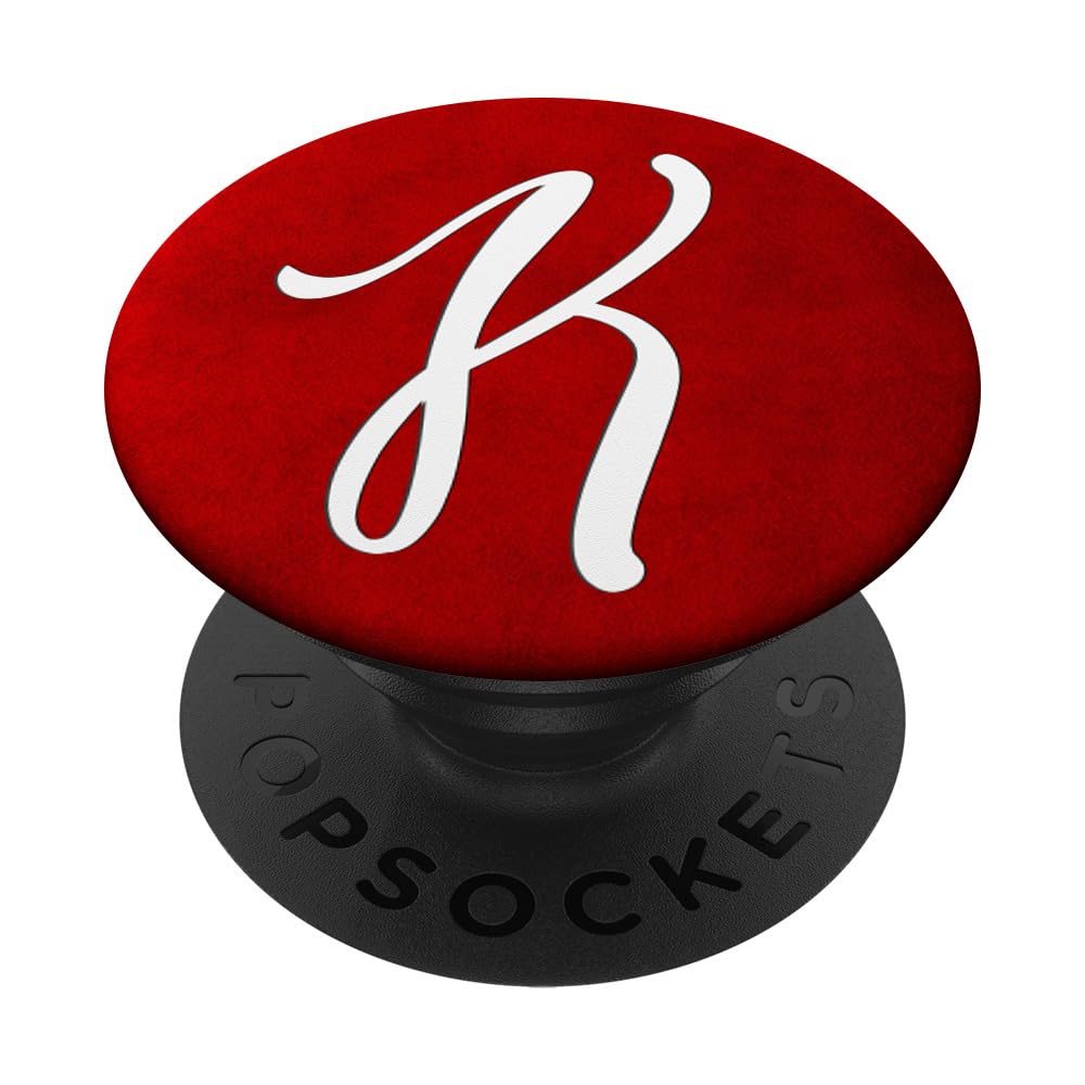 Silver White Initial Letter K Phone Grip with Red Pattern - PopSockets Standard PopGrip for Secure Phone Handling and Stylish Accessory