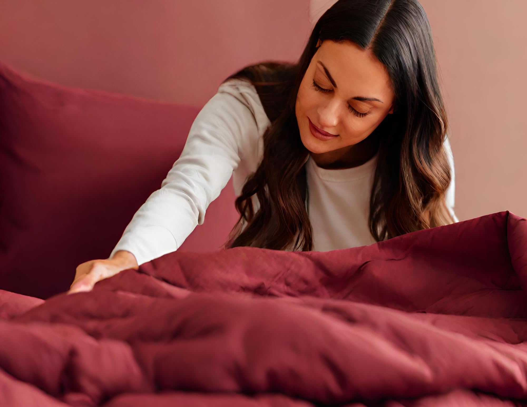 Embossed Lightweight Bed Comforter Set | 3Pcs All Season Down Alternative Reversible Comforter with Pillowcases | Soft Hypoallergenic Bedding for Master Bedroom, Guest Room & Dorm - Burgundy Red