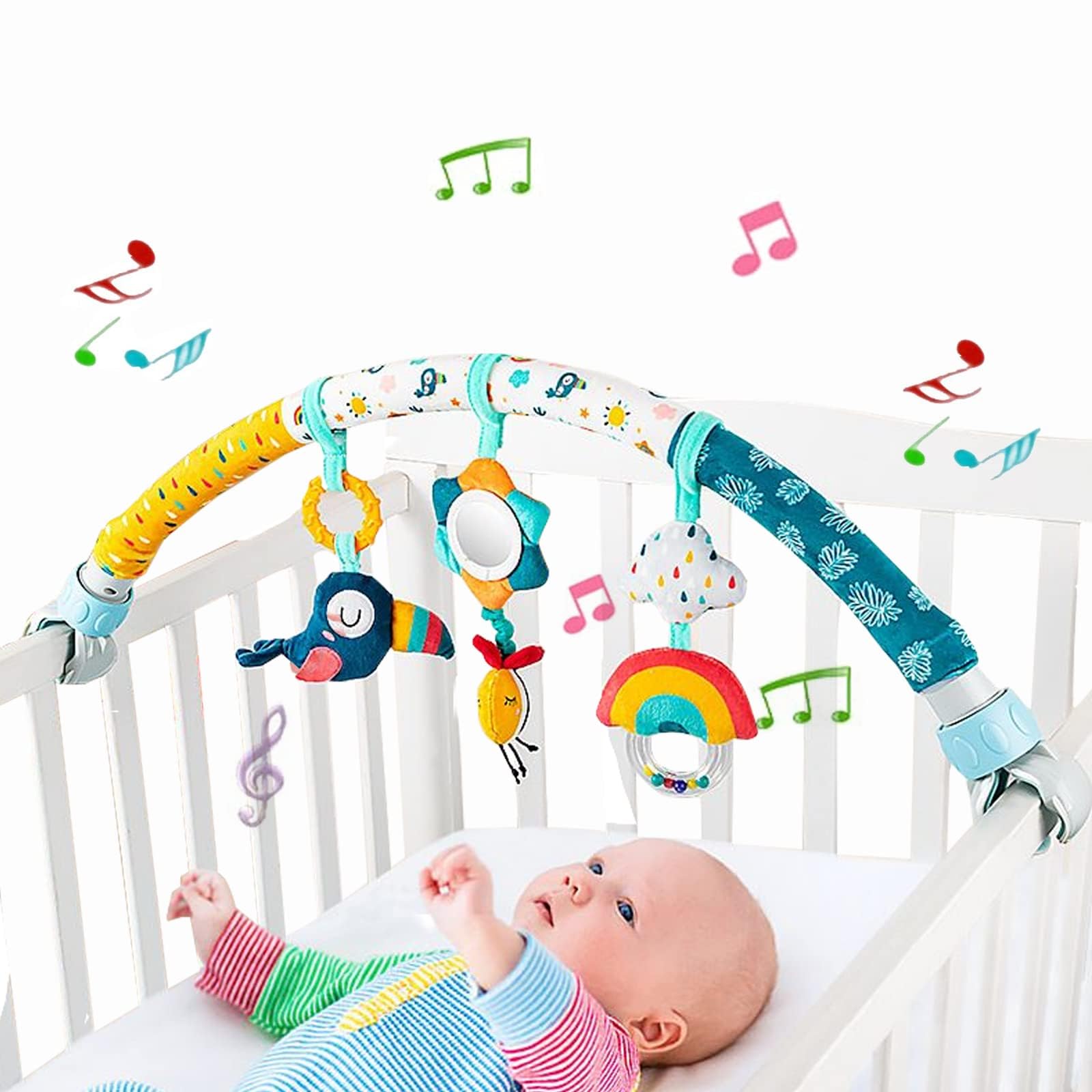Paul Hamilton Baby Stroller Arch Toys - Adjustable Hanging Toys for Crib, Stroller & Car Seat | Interactive Bouncer Toy Bar & Bassinet Mobile | Perfect Baby Shower Gift (Bee Design) - Ideal for Playtime, Travel & Nursery Decor
