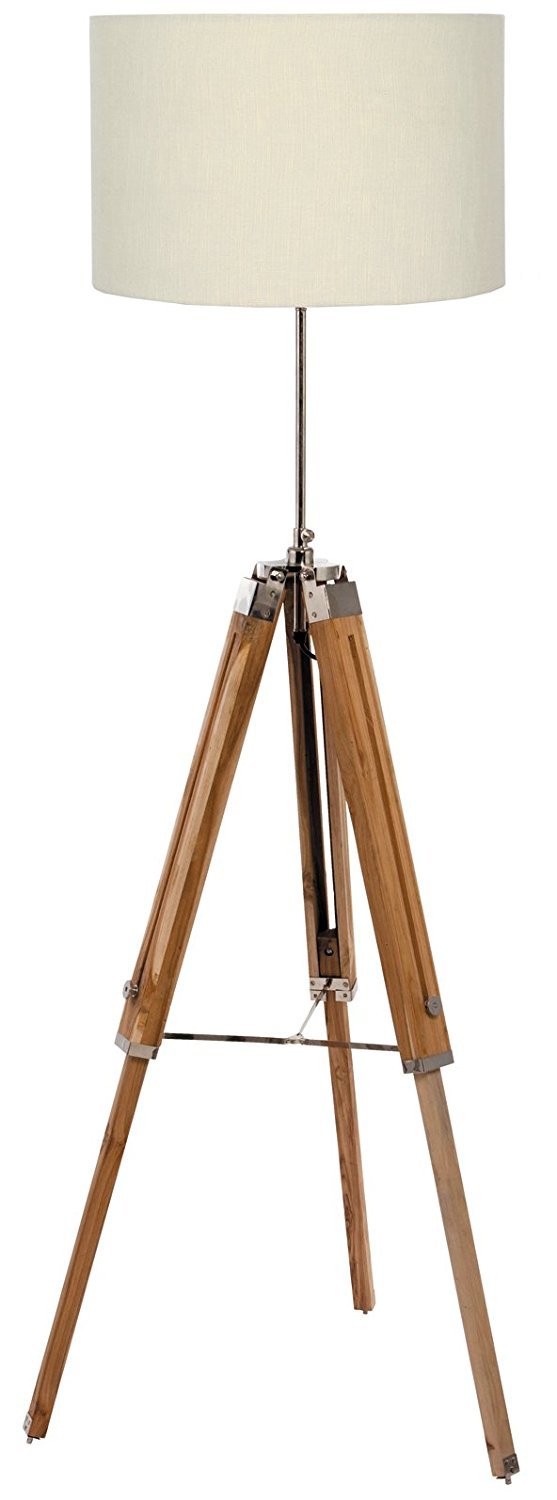 Vintage Teak Wood Tripod Floor Lamp with Nautical Design - Rustic Home Decor Lighting for Living Room, Bedroom & Office - Classic Vintage Style Gift Idea