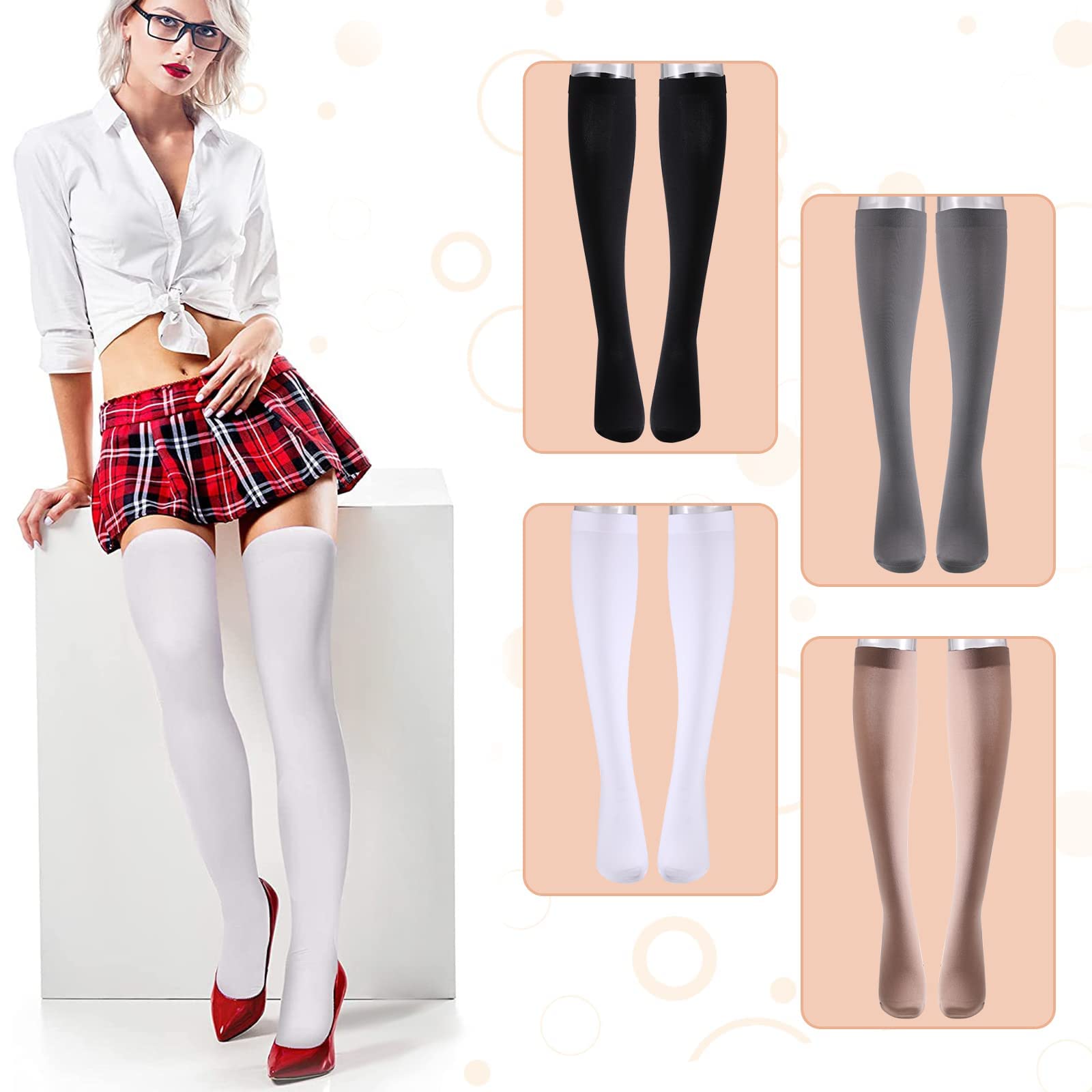 4-Pack Women's Silk Nylon Knee High & Over The Knee Socks - Reinforced Toe, Solid Colors - Cosplay, Party, Fashion Accessories - Perfect for Halloween, Christmas Costumes & Daily Wear