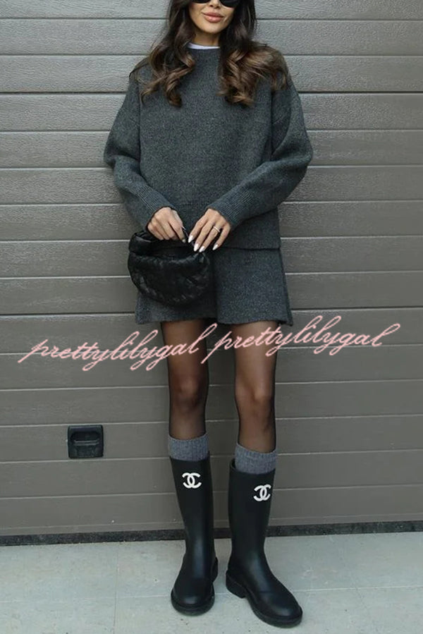 Stylish Solid Color Preppy Knit Top & Stretch Mini Skirt Set - Casual Outfit for Women | Perfect for School, Work & Weekend Outings