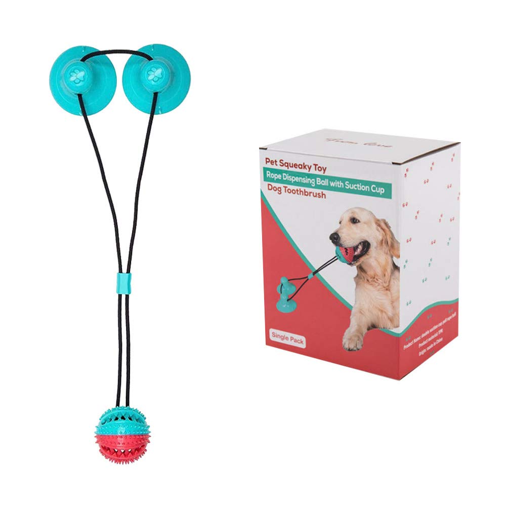 Balacoo Puppy Chew Toy - 1pc Double Suction Cup Drawstring Ball, Self-Playing Plush Dog Toy with Squeaker for Small Dogs | Interactive Chew Rubber Pet Toy for Teething, Cleaning Teeth & Playtime Fun