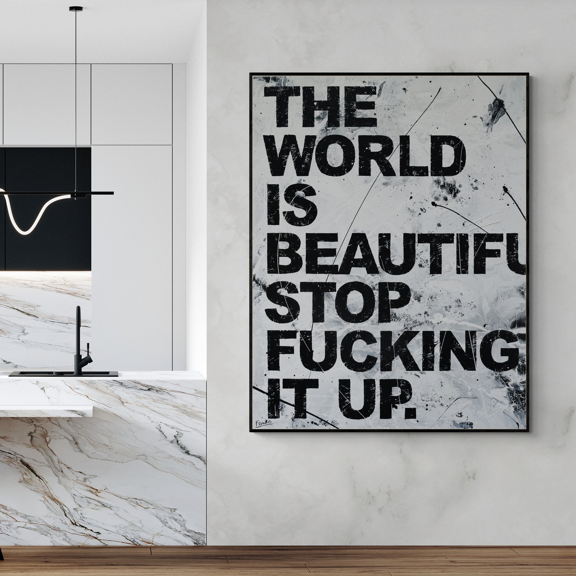 140cm x 180cm Big Beautiful World Textured Urban Pop Art Canvas Painting - Modern Home Decor for Living Room, Bedroom & Office Wall
