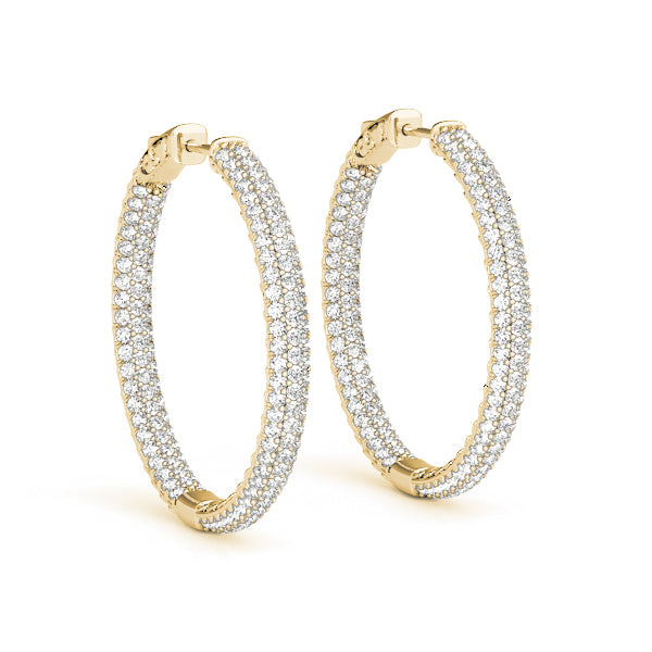 0.6 Inch 3-Row Pave Round Hoop Earrings - Sterling Silver or Gold Plated - Elegant Dangle Hoops for Women - Perfect for Parties, Weddings & Everyday Wear
