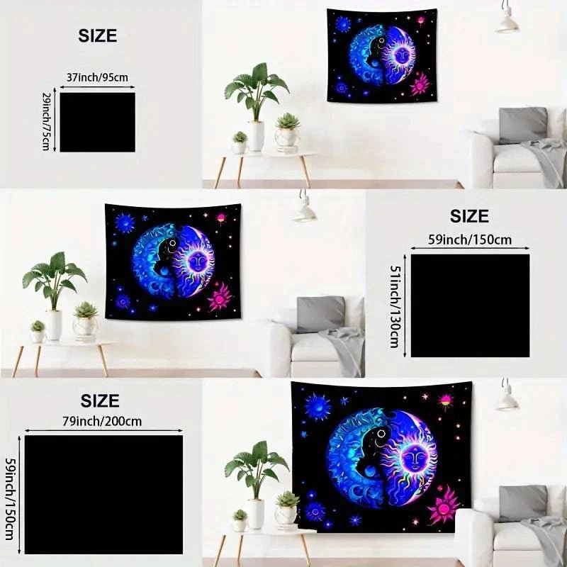 Sun Moon Official Glow in the Dark UV Tapestry Wall Art - Celestial Decor for Bedroom, Dorm Room & Meditation Space