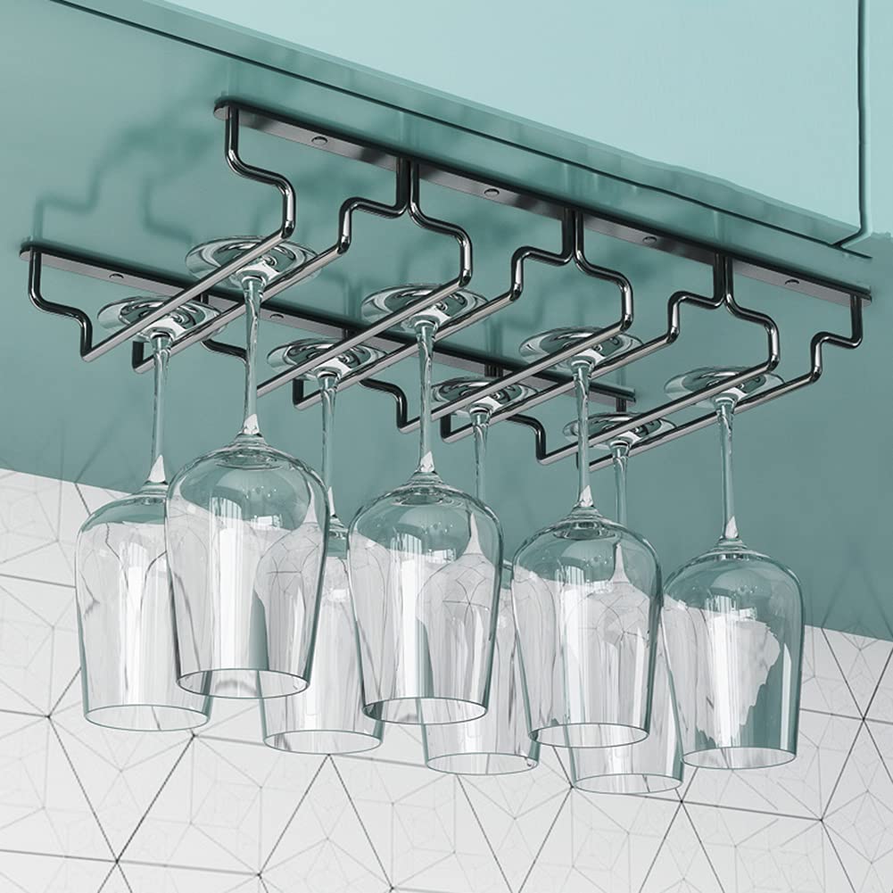 Stainless Steel Under Cabinet Wine Glass Holder - 3 to 8 Rows Metal Stemware Organizer with Screws for Bar & Kitchen | Perfect for Wine Storage & Space Saving in Home Bars, Restaurants, and Kitchens