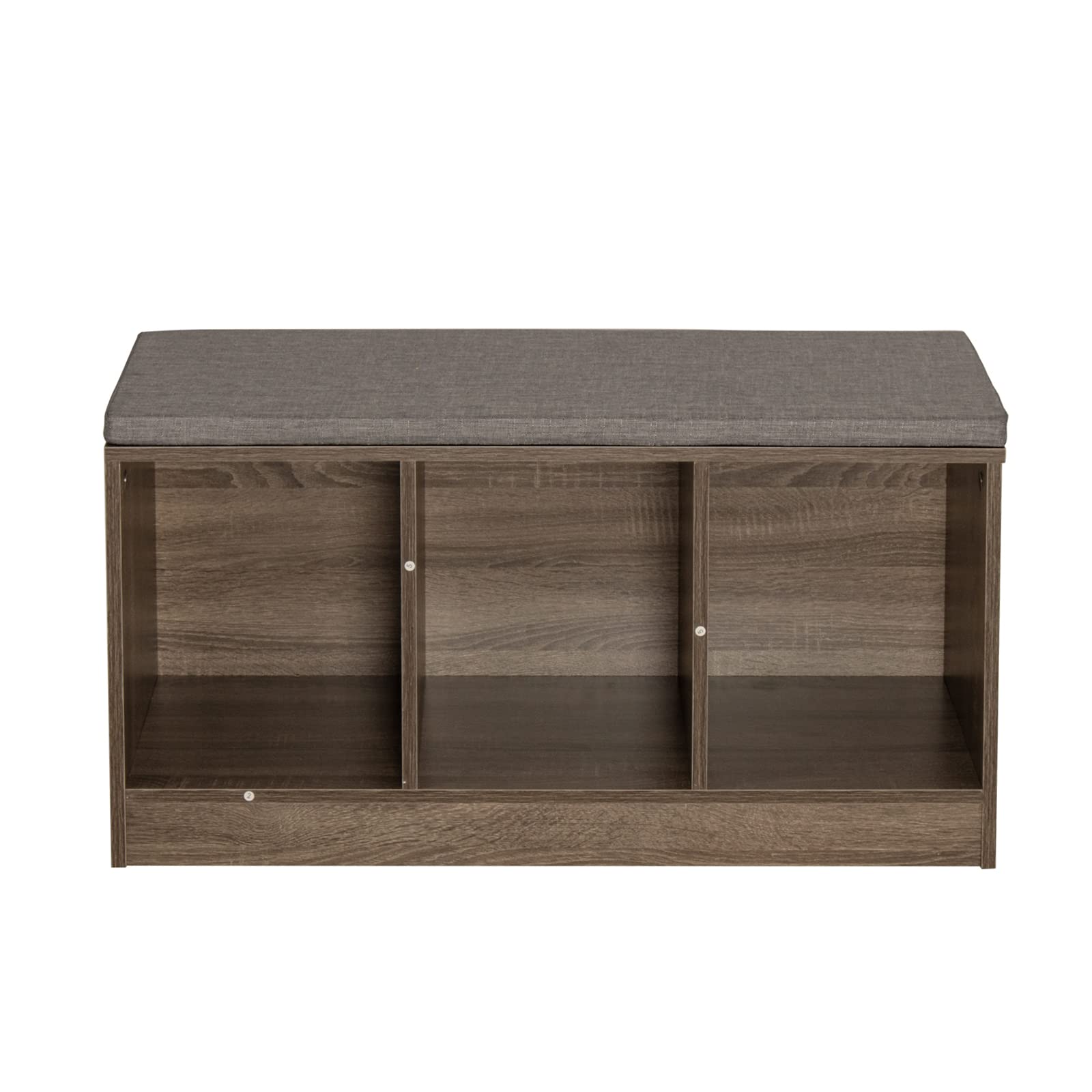 Shoe Storage Bench with Cushion - Freestanding Entryway Shoe Cabinet Organizer with 3 Wooden Storage Boxes for Shoes, Books, Toys & Home Decor - Perfect for Entryway, Playroom, Living Room & Bedroom (Gray)