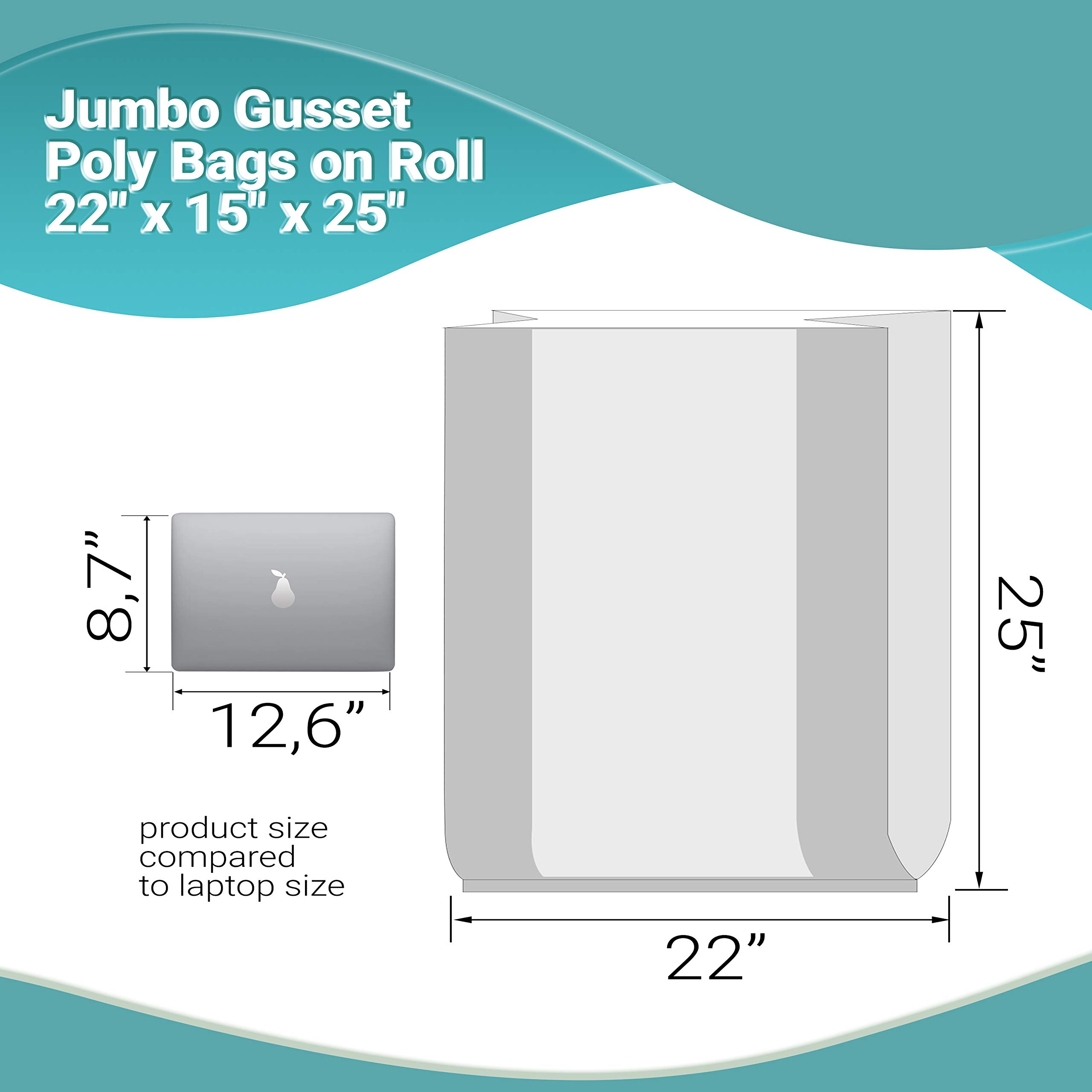 500 Jumbo Gusset Poly Bags on Roll 22