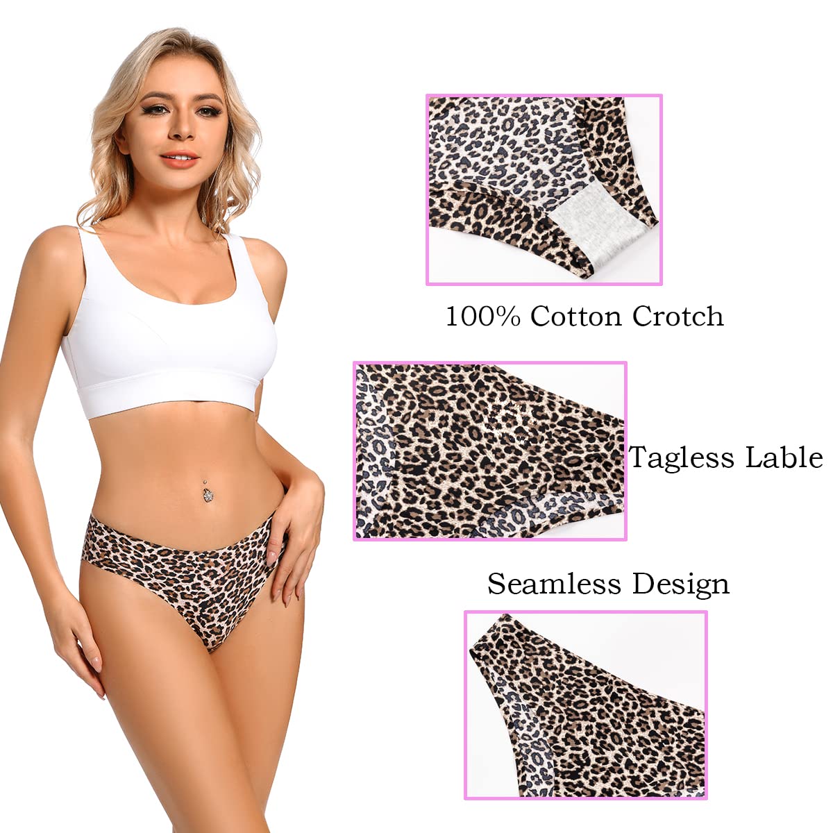 COSOMALL 6 Pack Women's Seamless Invisible Bikini Underwear - No Show Panties with Half Back Coverage for Everyday Comfort & Yoga