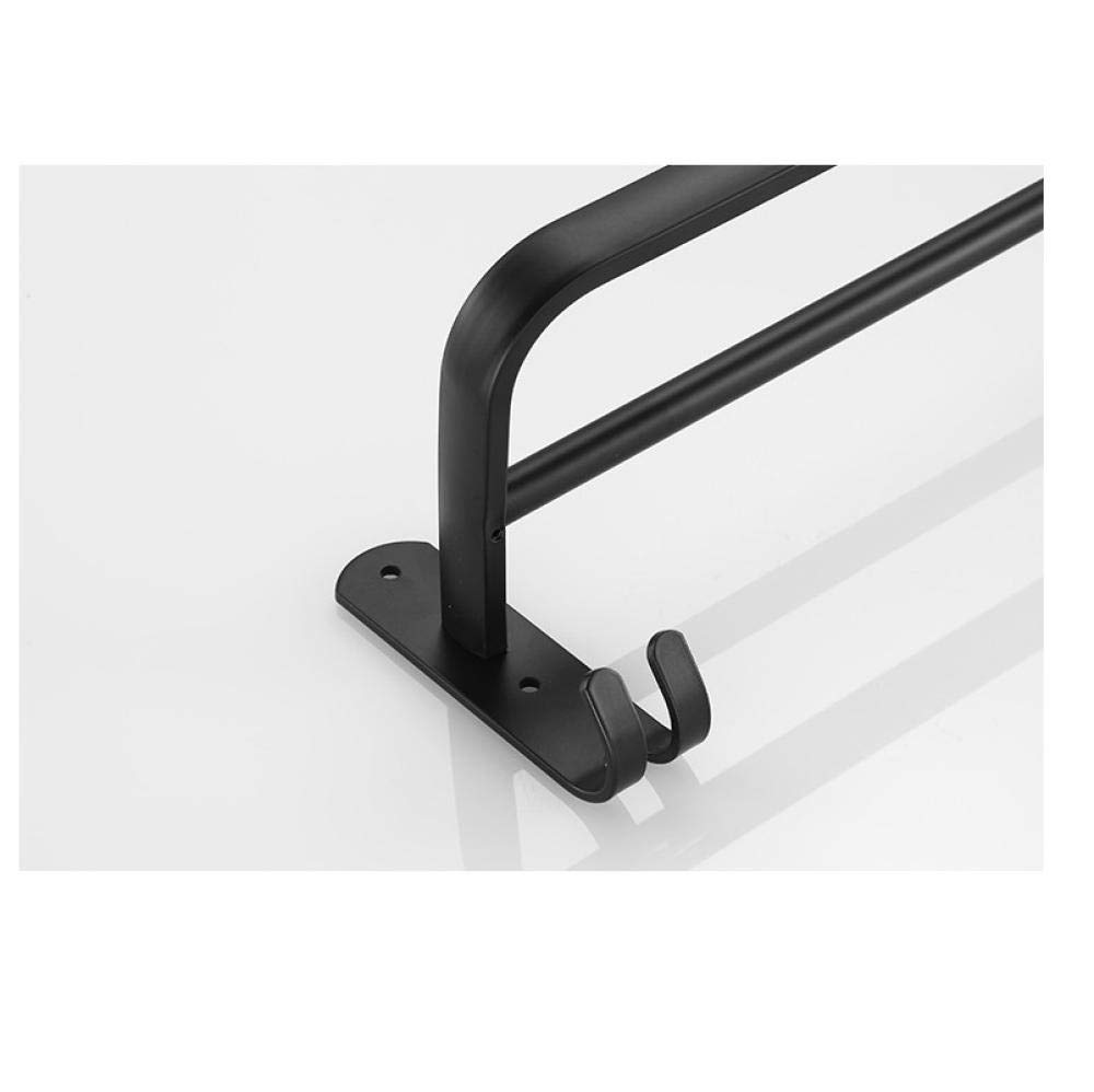 Black Aluminum Double Rod Towel Rack with Hooks - 60CM Wall Mounted Bathroom Towel Holder, Space Saving Hotel Shelf for Towels & Robes - Perfect for Bathroom, Kitchen, Laundry Room Organization