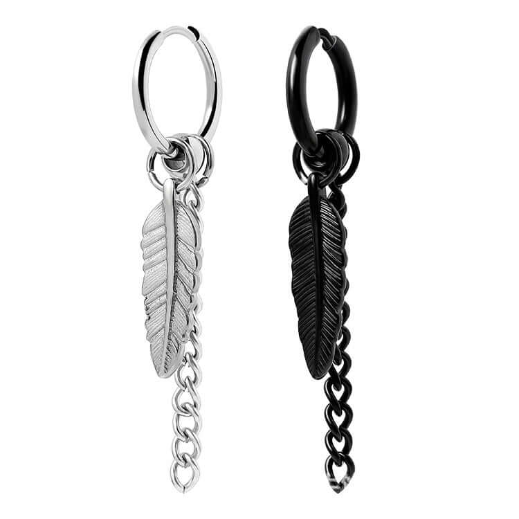 20G Cross Feather Dangle Hoop Earrings for Women | Trendy Gothic Jewelry for Parties, Concerts & Everyday Wear | HSEC1806