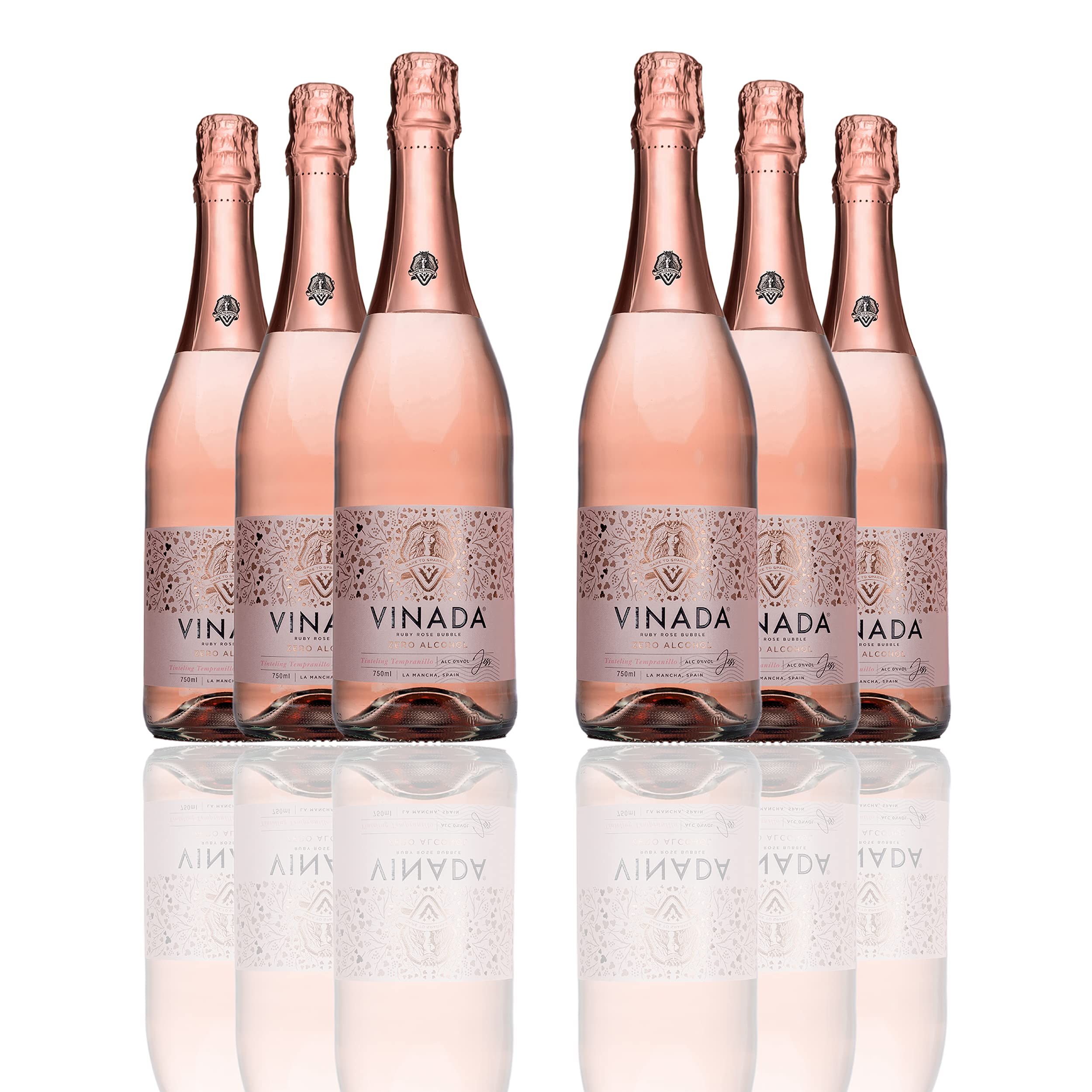 VINADA Alcohol-Free Sparkling Rosé Wine - 750 mL (6 Bottles) | Premium Non-Alcoholic Beverage for Celebrations, Parties & Healthy Lifestyle