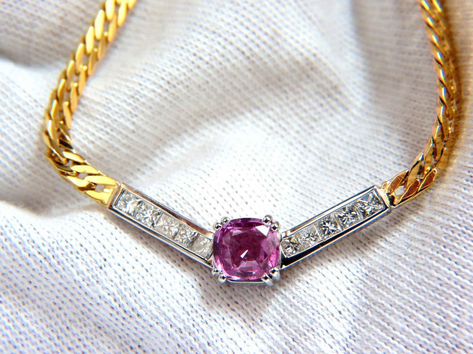 2.52ct GIA Certified Natural No Heat Pink Sapphire Diamond V-Necklace in 14K Gold - Elegant Jewelry for Weddings, Anniversaries & Special Occasions