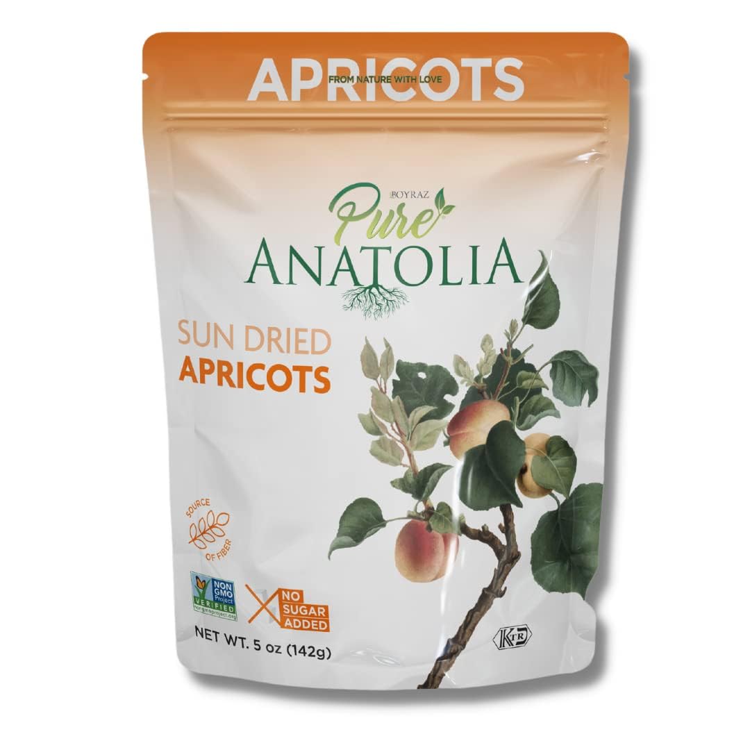 Premium 100% Natural Turkish Sun Dried Apricots - Non-GMO, No Sugar Added, Sulfur Free, Kosher & Halal Certified - Healthy Whole Fruit Fiber Snack (Pack of 6) - Perfect for Hiking, School Lunches & Office Snacks