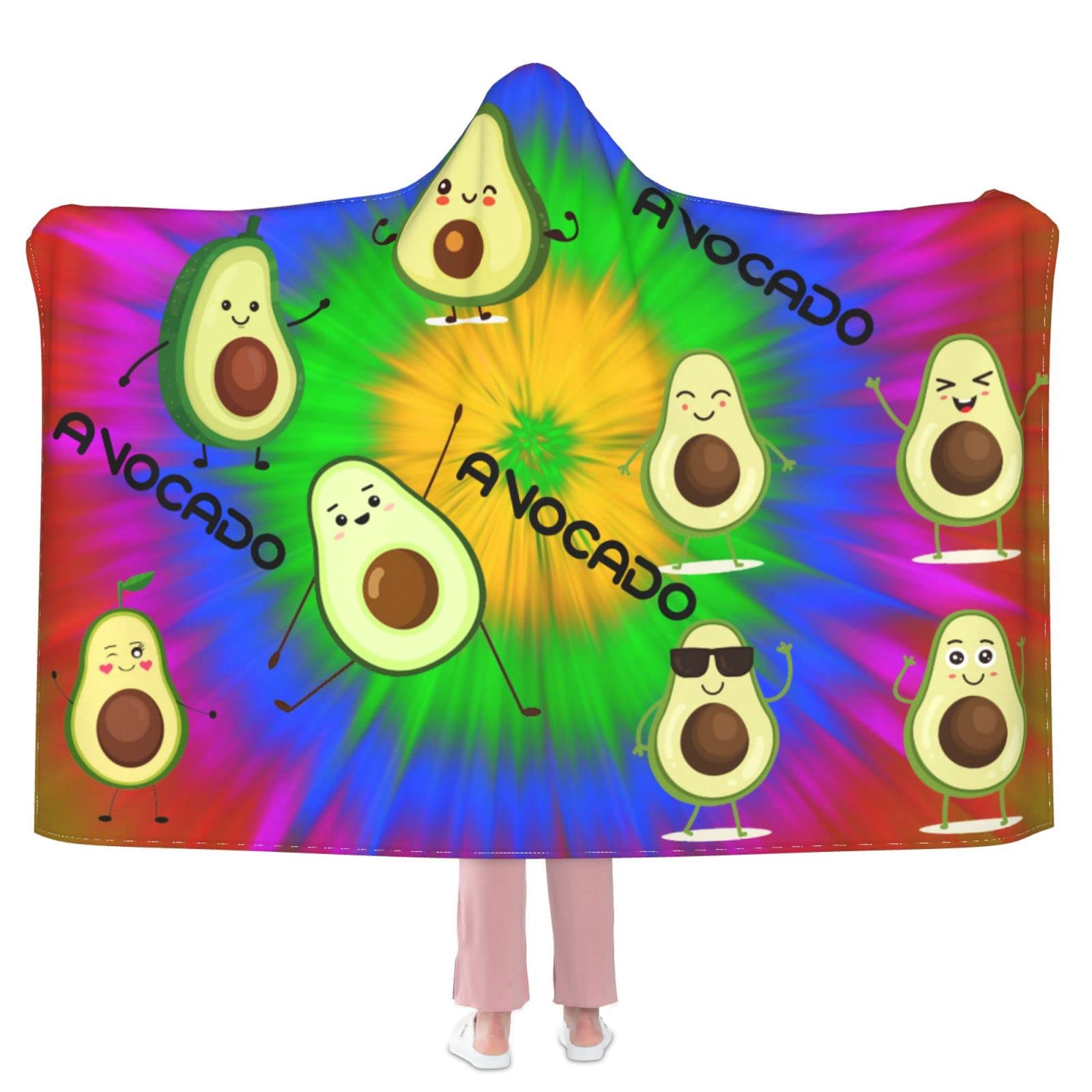YUXIXI Hooded Blanket - Soft Avocado Print Wearable Fleece Throw for Adults & Kids - Cozy for Movie Nights, Camping & Lounge Wear