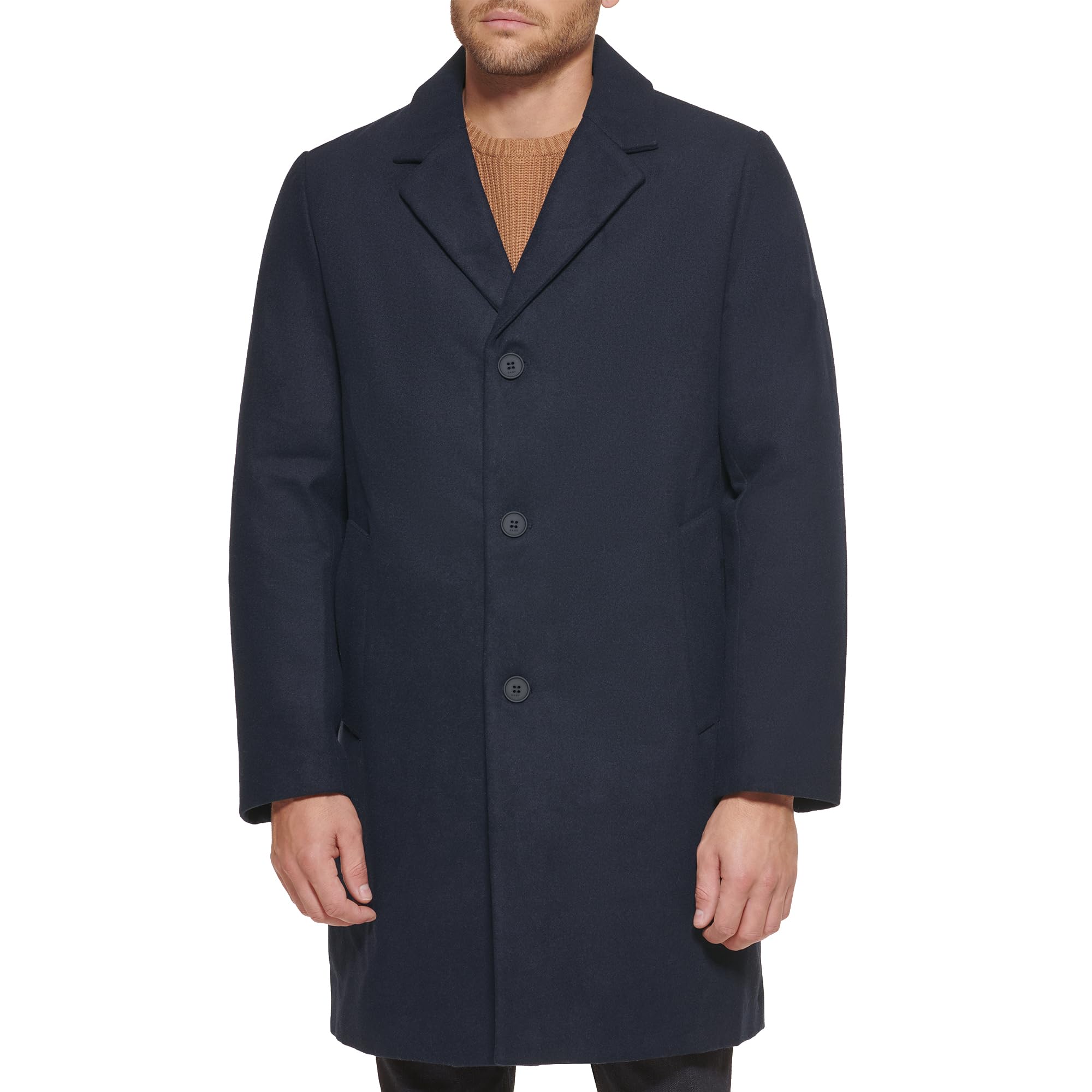 DKNY Men's Wool Blend Notch Collar Coat - Slim Fit Winter Overcoat for Business & Casual Wear | Perfect for Office, Dating & Formal Occasions