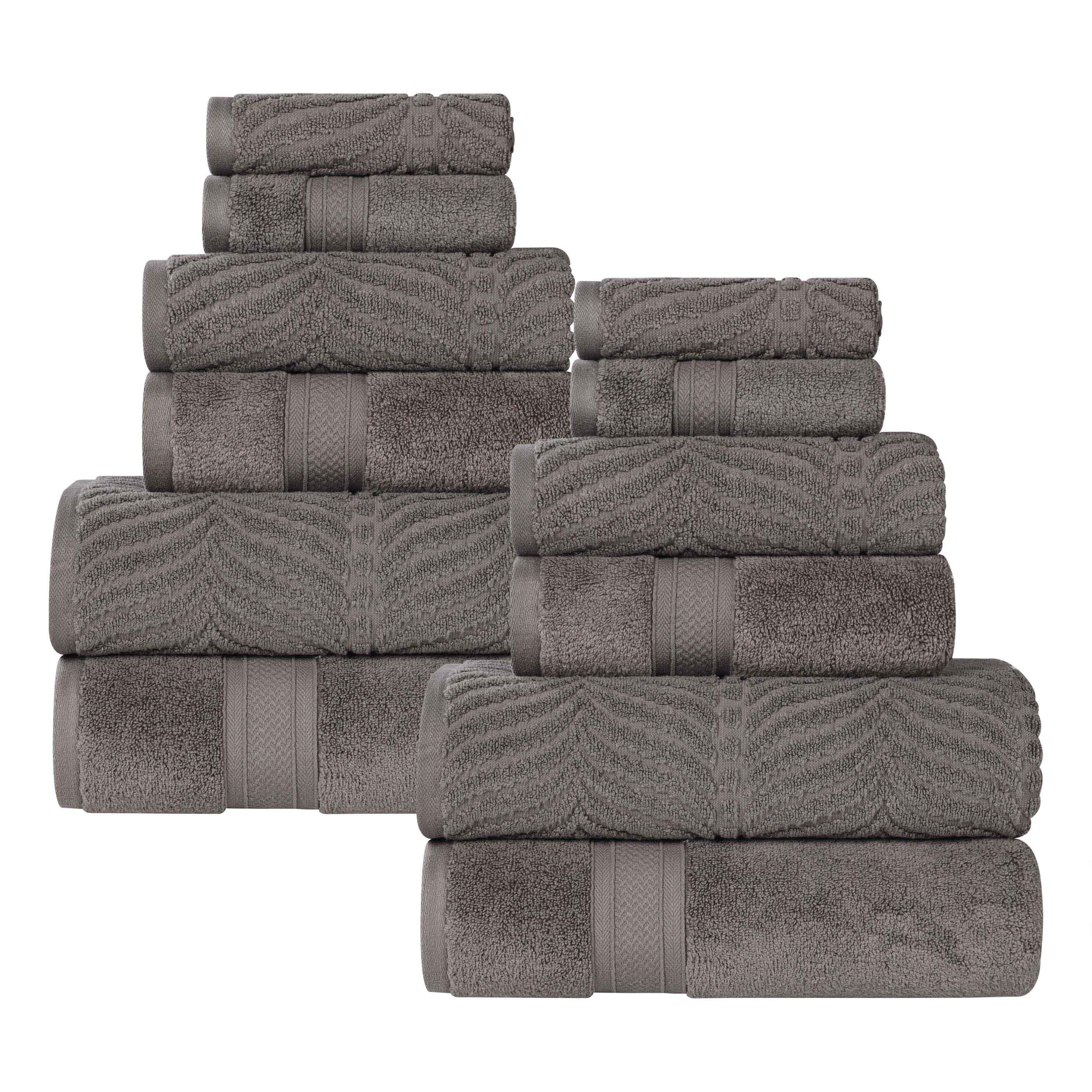 Premium 12-Piece Zero Twist Cotton Towel Set - Solid & Jacquard Chevron Design for Bath, Spa, and Luxury Home Decor