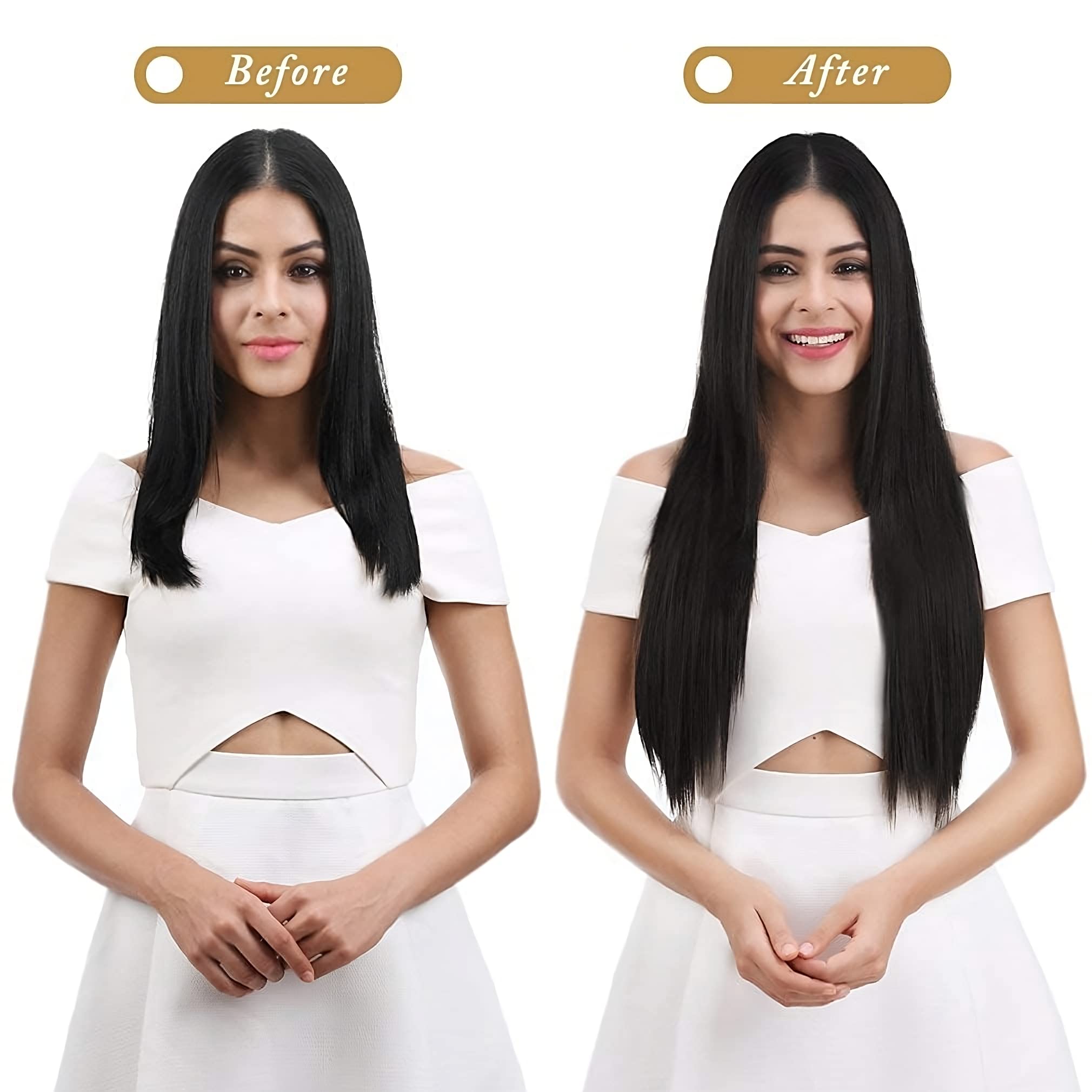 DELORUS Silky Soft Hair Straight 5 Clips Hair Extensions for Women & Girls - Volumizing Human Hair Weft (Black) | Perfect for Parties, Weddings & Daily Styling