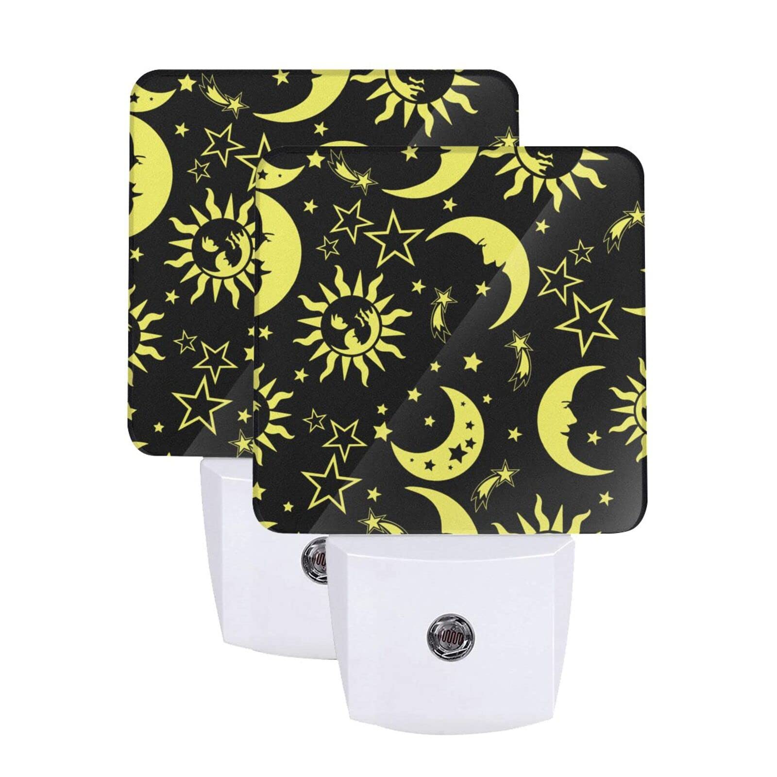 2 Pack Yellow Moon and Star LED Night Lights with Auto Dusk to Dawn Sensor - Plug in Wall Decorative Nightlight for Bedroom, Bathroom, Kitchen, Hallway & Stairs - Perfect for Adults & Kids Bedtime Safety