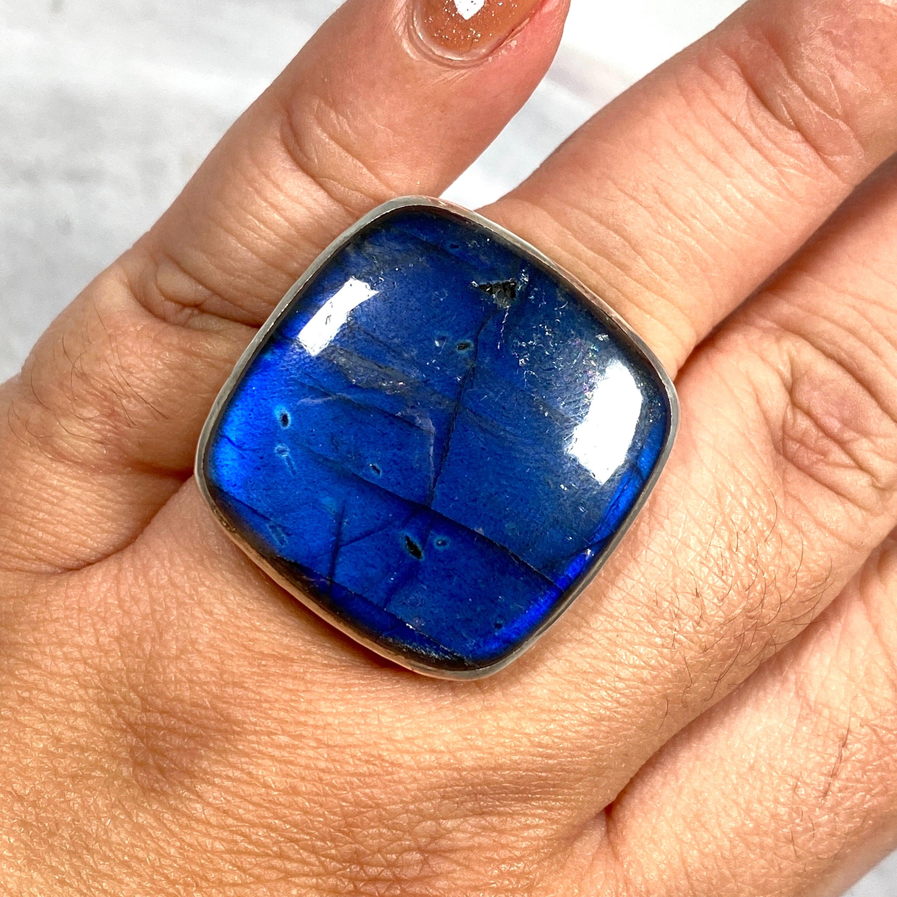 Labradorite Blue Square Ring - Size 10.75 - KRGJ982 - Elegant Gemstone Jewelry for Women, Perfect for Weddings, Parties & Special Occasions