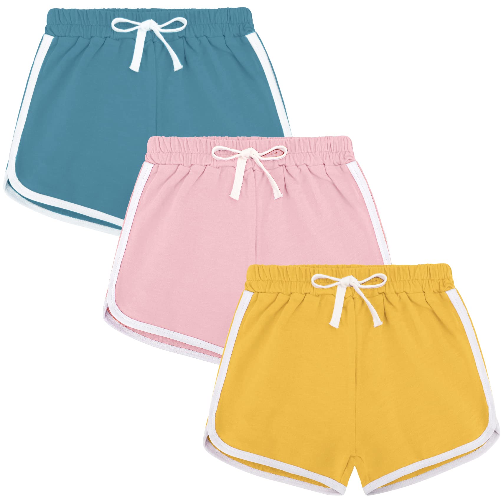 BOOPH 3-Pack Girls' Athletic Shorts - Quick-Dry Running Shorts with Dolphin Print for Kids - Perfect for Sports, Gym Class & Summer Play