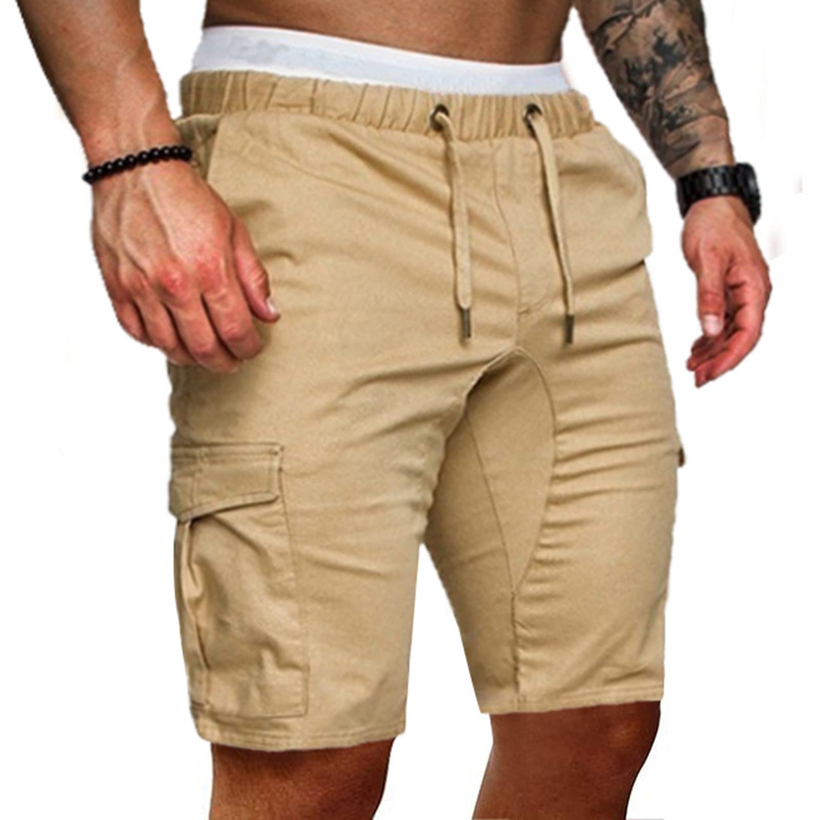 Hoyomi Men's Cargo Shorts - Elastic Waist Casual Sweatpants with Drawstring & Pockets | Gym, Sports, Jogging | Summer Fashion Loose Fit Khaki Shorts for Outdoor Activities, Workout & Casual Wear