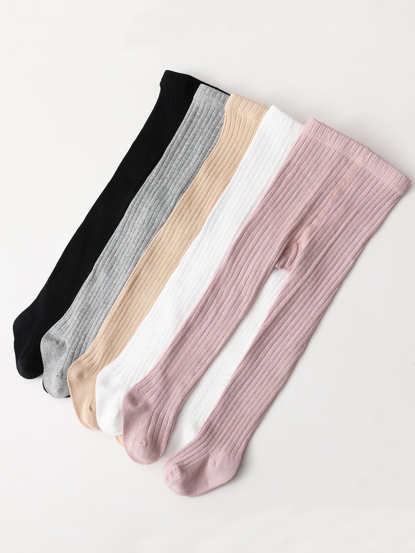 Floerns Toddler Girls 5-Pack Ribbed Knit Ballet Dance Footed Tights - Soft Stretchy Stockings for Dance Class, Playtime & Everyday Wear