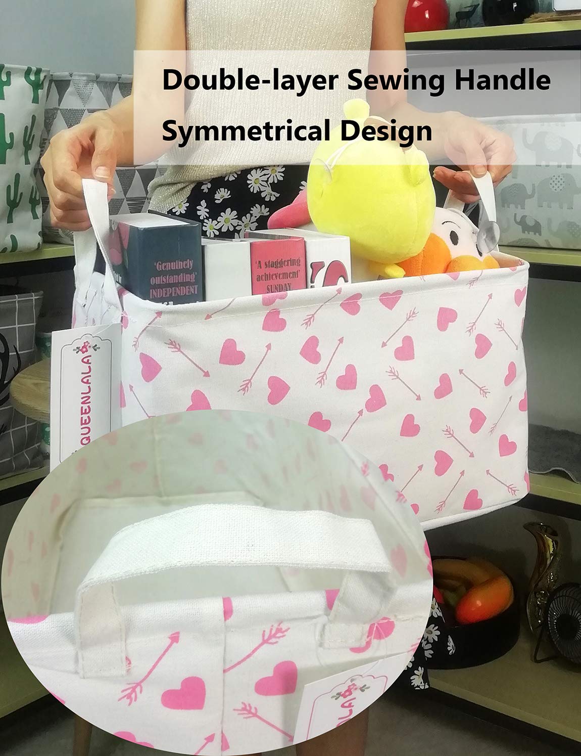 Foldable Rectangular Laundry Hamper Basket - Pink Heart Arrow Design for Nursery, Bedroom & Office Organization | Multi-Purpose Storage Bin for Toys, Clothes & Home Essentials | Perfect for Kids Room, Closet & Shelf Storage