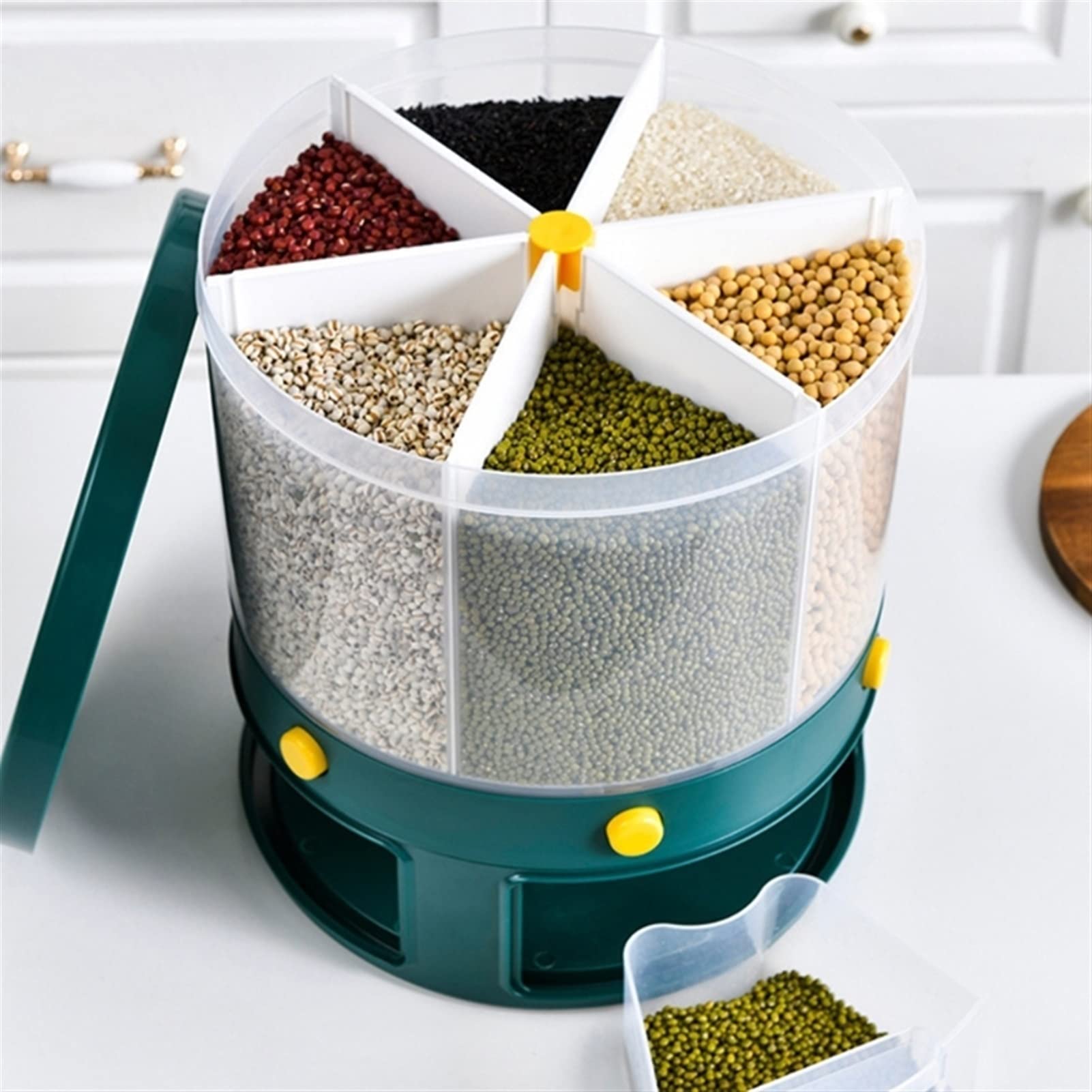 6-Grid Airtight Rice Storage Container - Kitchen Food Organizer for Bulk Cereals, Grains & Dry Goods - Moisture-Proof Rotating Canister (Color: A) - Perfect for Pantry, Kitchen & Meal Prep Organization