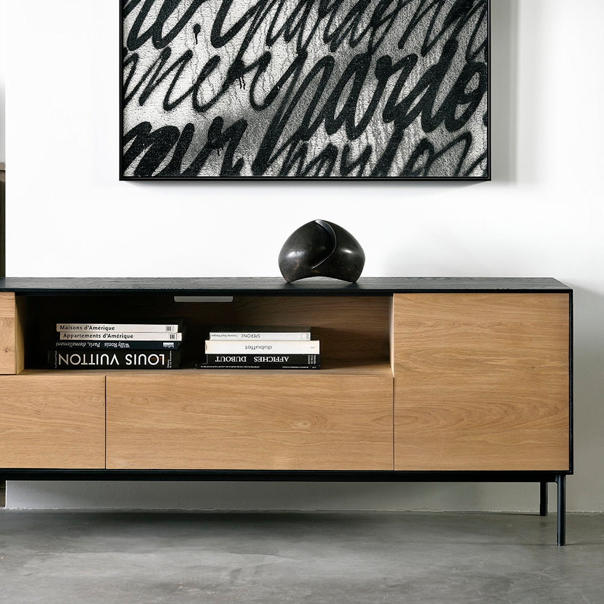 Modern Blackbird TV Stand with Storage Shelves - Stylish Entertainment Center for Living Room, Bedroom, and Home Theater Setup