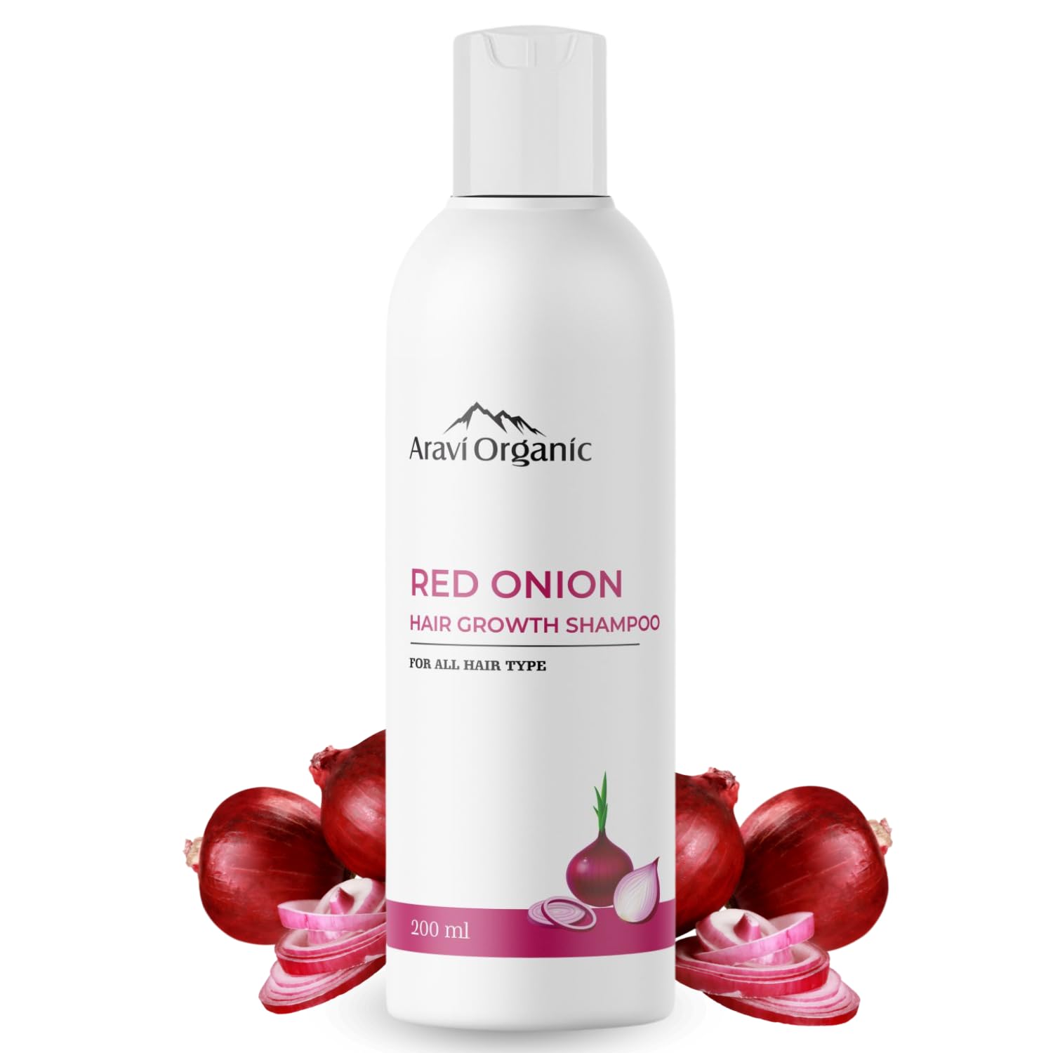 Aravi Organic Red Onion Hair Shampoo for Hair Growth & Fall Control - Enriched with Onion, Ginger, Argan Oil, Black Seed Oil & Vitamin E - Sulfate & Paraben Free - 200ml - For Men & Women - Promotes Thicker, Healthier Hair - Ideal for Daily Use & Scalp Care