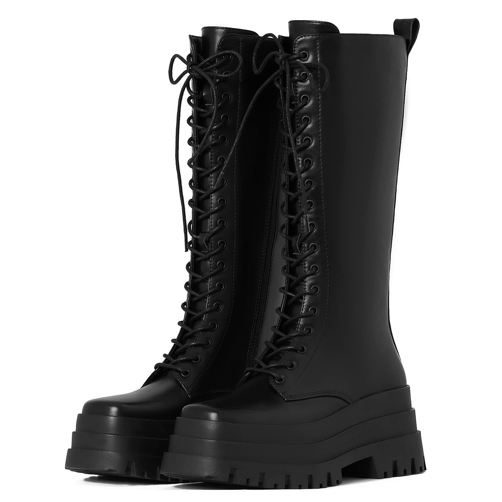 SaraIris Women's Chunky Platform Combat Boots - Gothic Punk Lace-Up Ankle Boots with Square Toe | Stylish Black Booties for Women | Perfect for Concerts, Night Out & Edgy Streetwear Looks