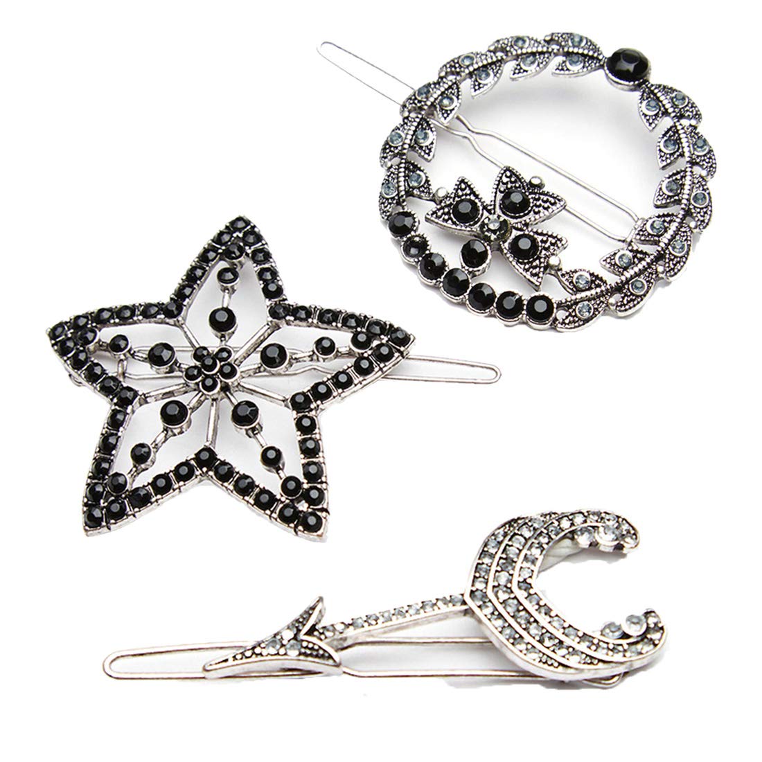 3PCS Vintage Star Hair Clips for Women - Metal Arrow Hair Pins with Royal Round Design | Perfect for Parties, Weddings, and Retro Fashion Styling