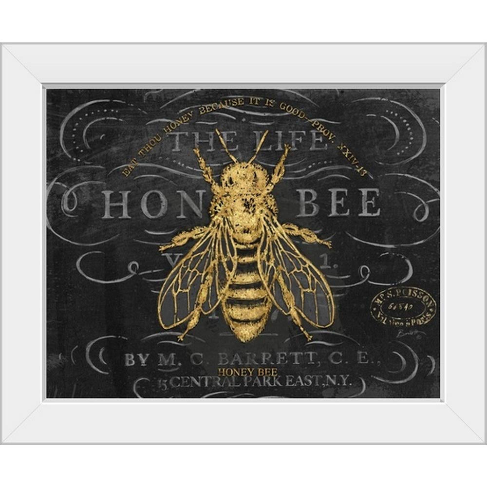Honey Bee White Framed Art Print - Canvas on Demand Wall Decor, Nature Inspired Honey Artwork for Living Room, Bedroom & Office Decor